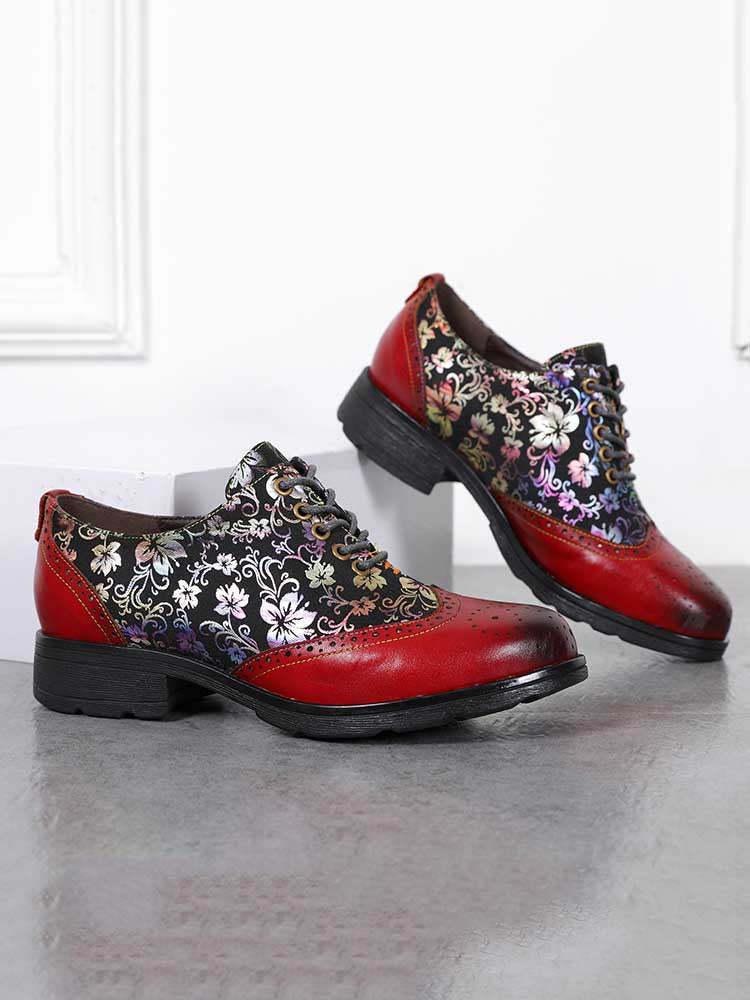 Chaussures plates richelieu faites main Karter Flower