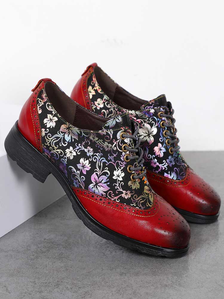 Chaussures plates richelieu faites main Karter Flower