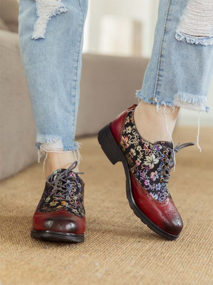 Chaussures plates richelieu faites main Karter Flower