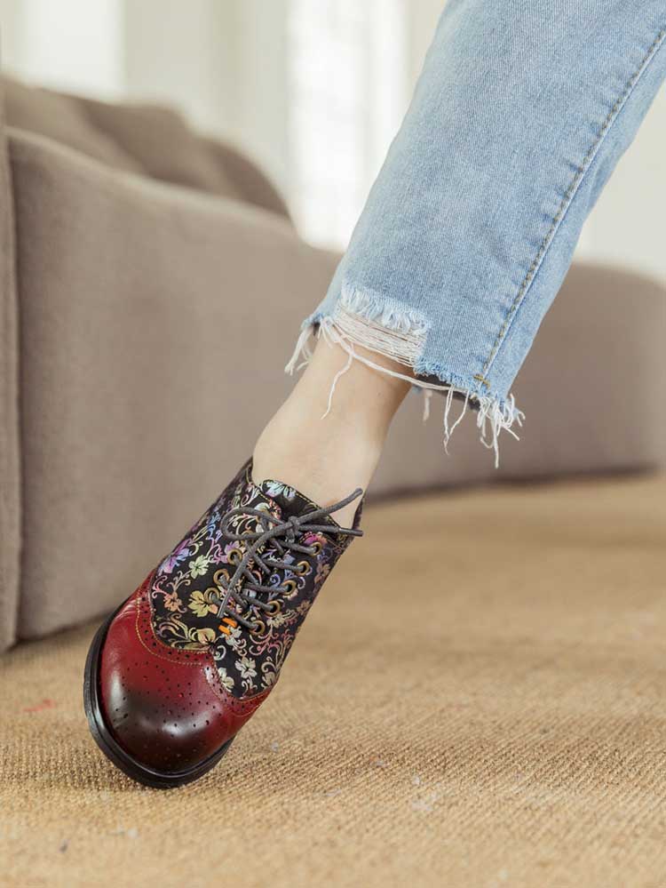 Chaussures plates richelieu faites main Karter Flower
