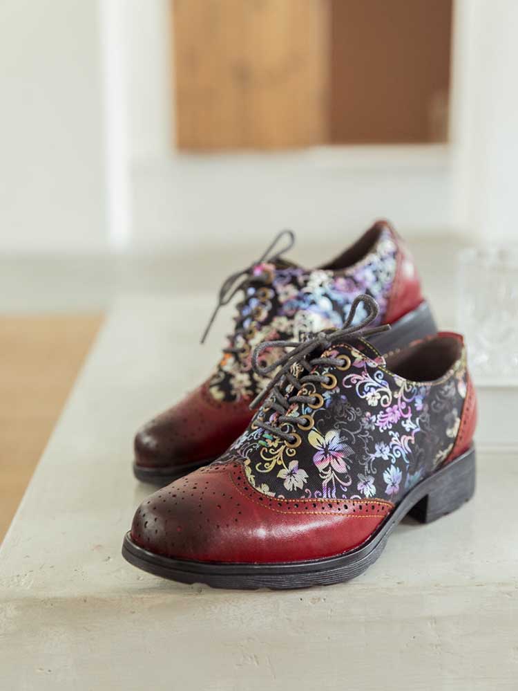 Chaussures plates richelieu faites main Karter Flower