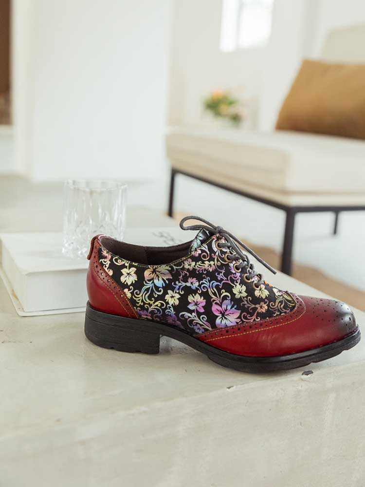 Chaussures plates richelieu faites main Karter Flower
