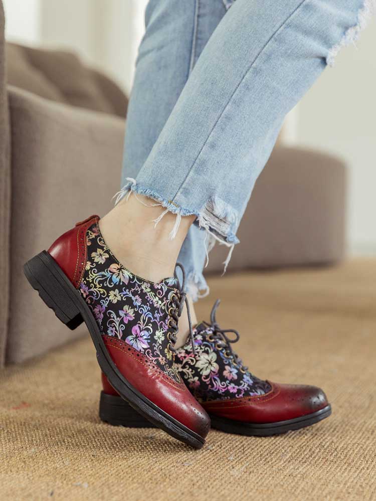 Chaussures plates richelieu faites main Karter Flower