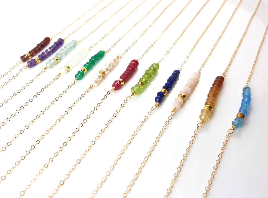Gemstone Bar Necklace - 14k Gold Fill - Gift for Her