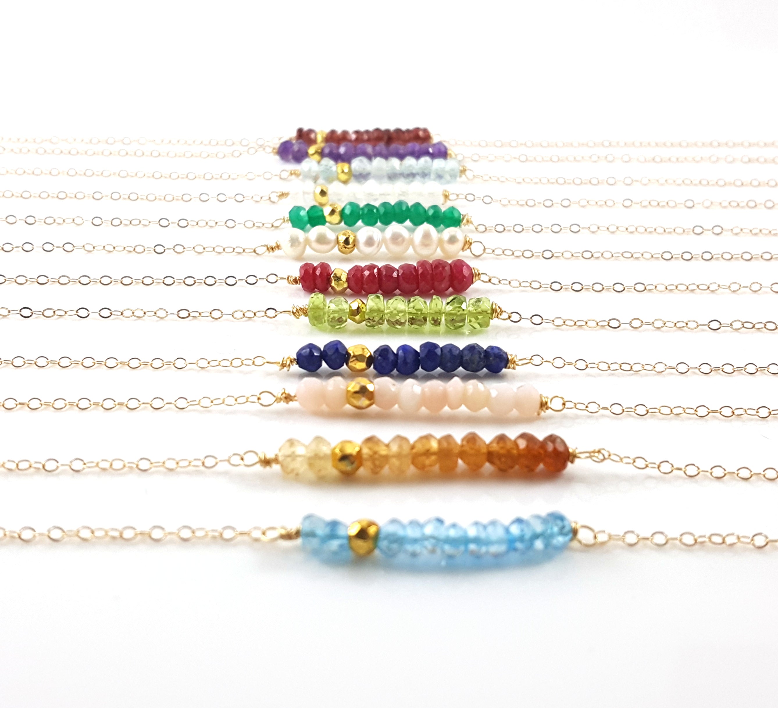 Gemstone Bar Necklace - 14k Gold Fill - Gift for Her