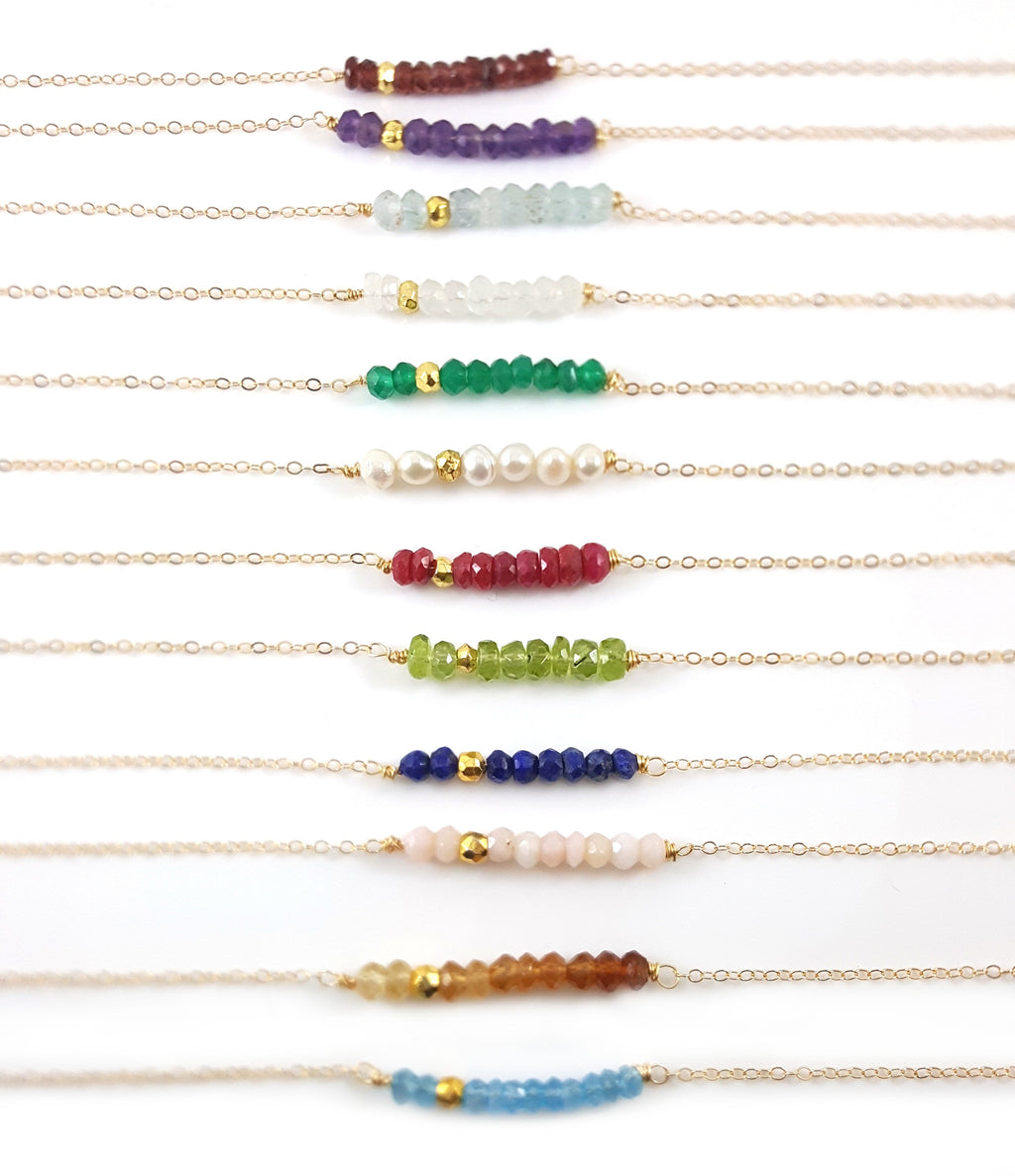 Gemstone Bar Necklace - 14k Gold Fill - Gift for Her