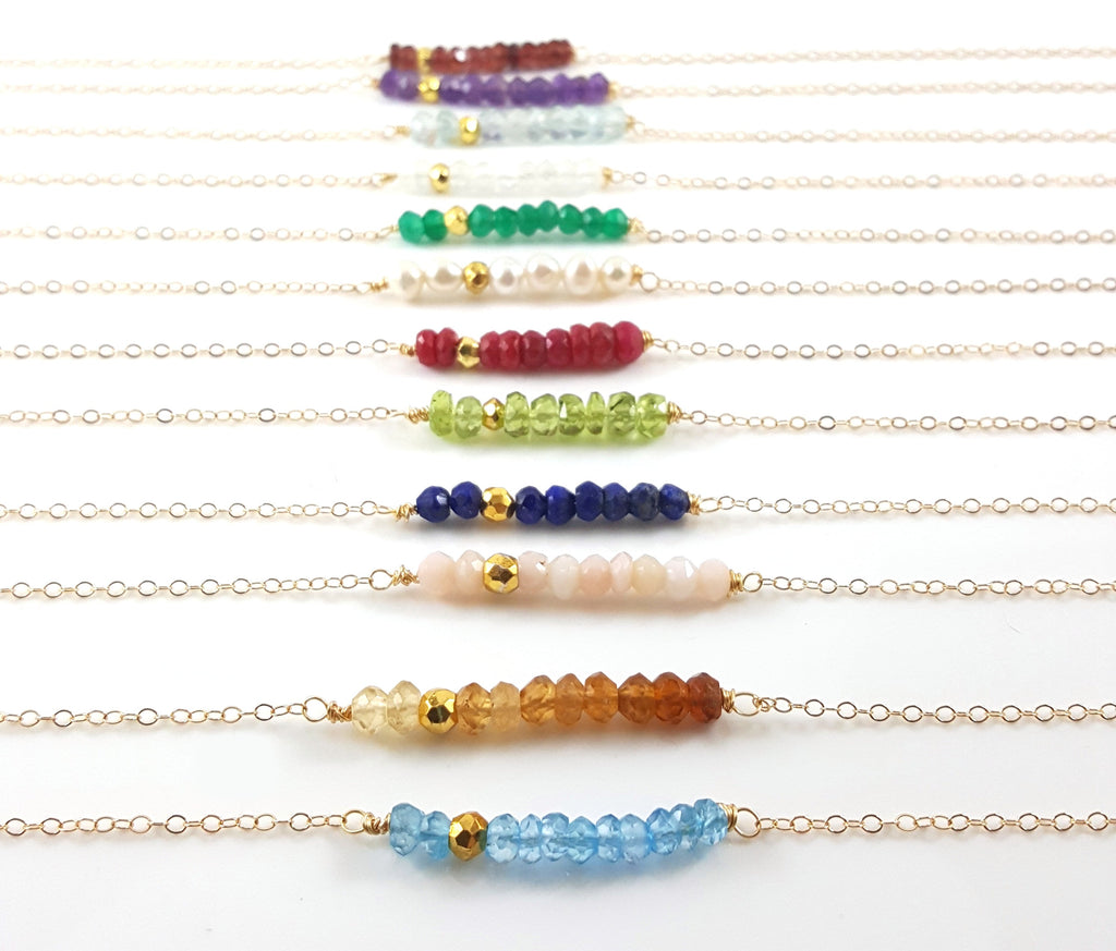 Gemstone Bar Necklace - 14k Gold Fill - Gift for Her