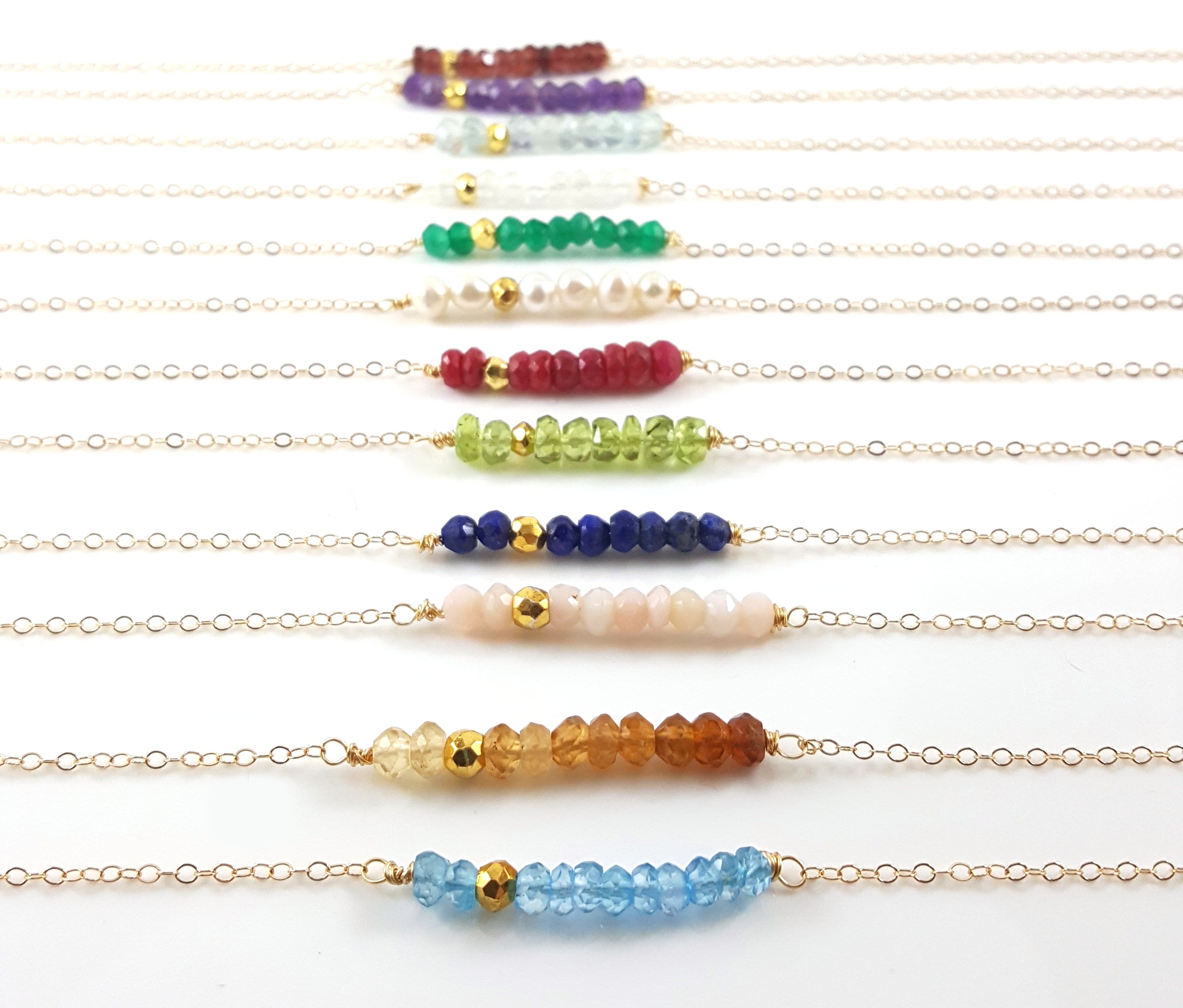 Gemstone Bar Necklace - 14k Gold Fill - Gift for Her