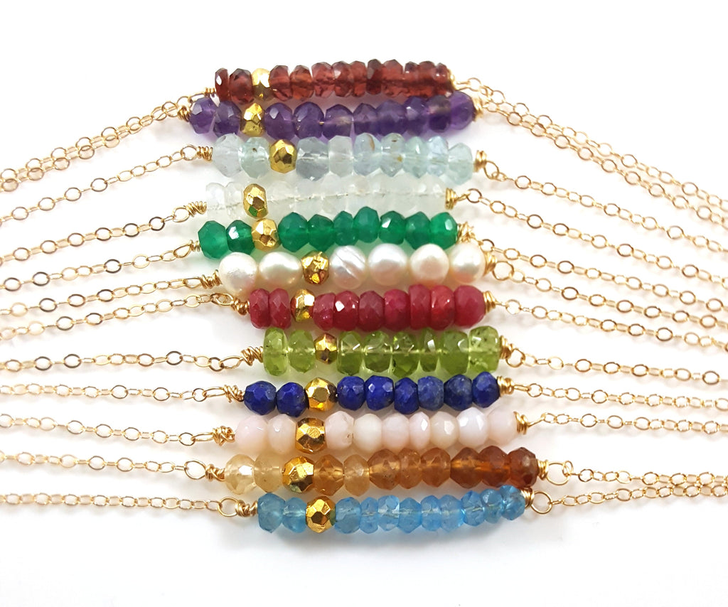 Gemstone Bar Necklace - 14k Gold Fill - Gift for Her