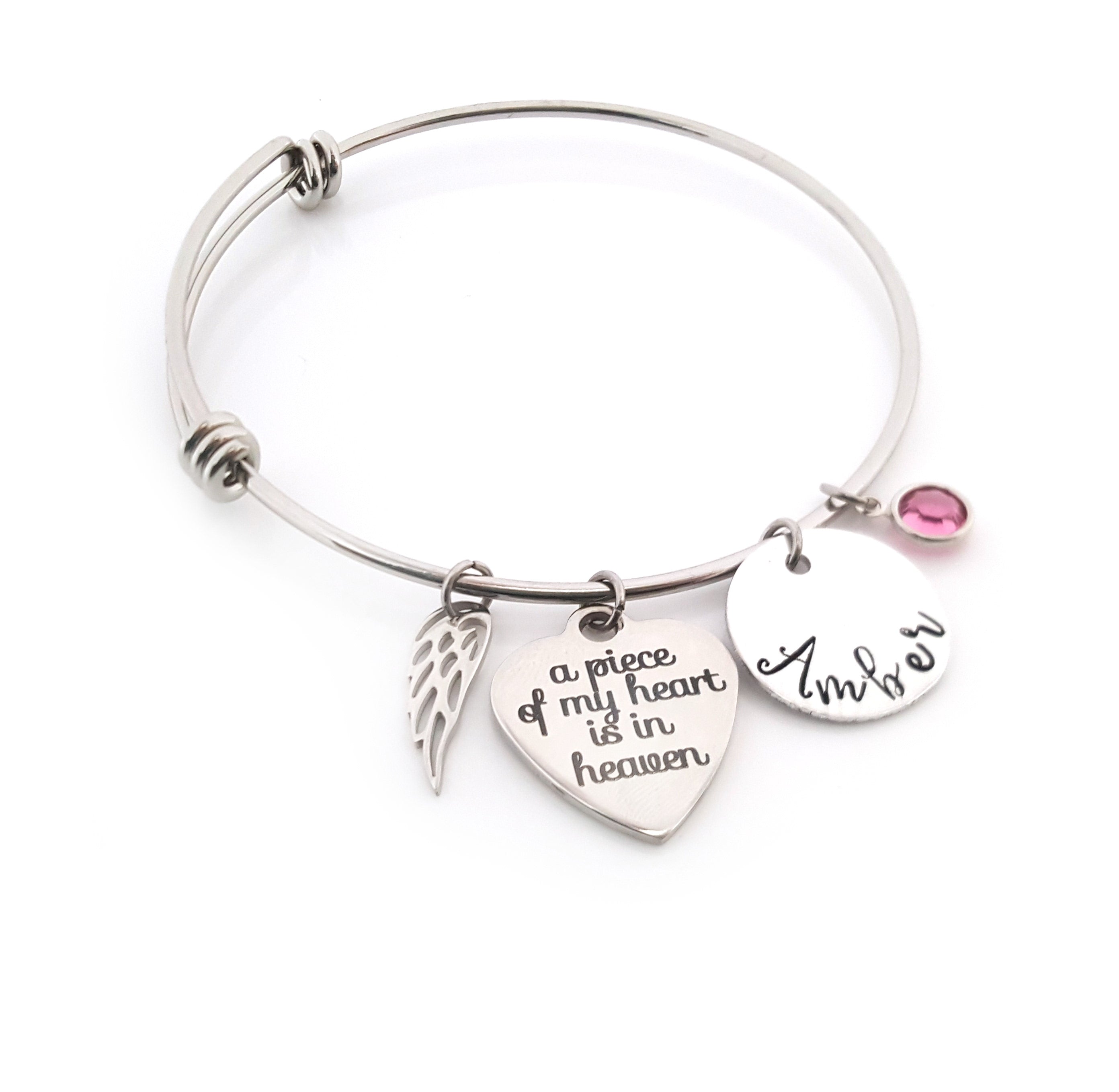 Bracelet de sympathie - Une partie de mon cœur est au paradis Bracelet personnalisé avec aile d'ange