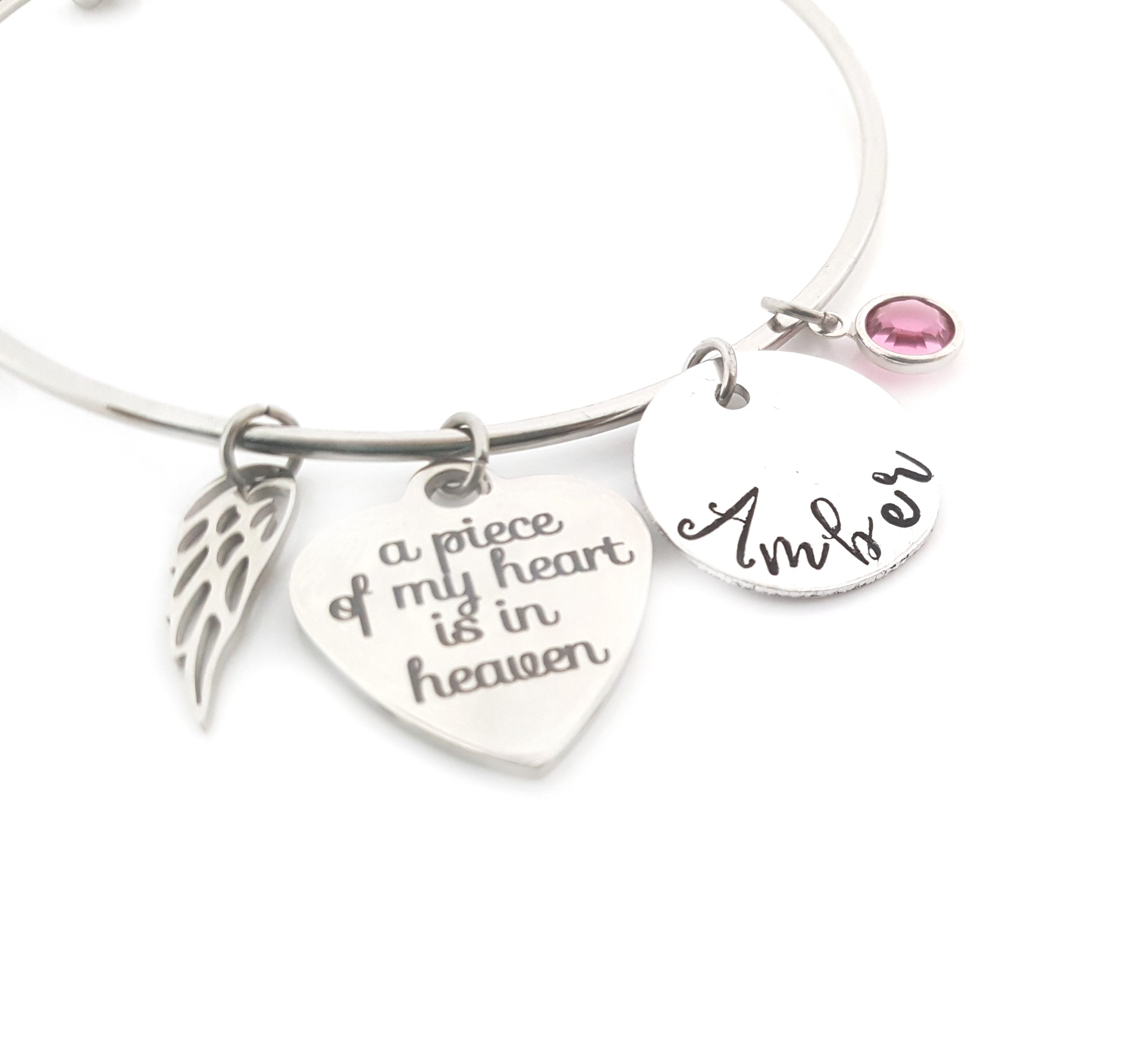 Bracelet de sympathie - Une partie de mon cœur est au paradis Bracelet personnalisé avec aile d'ange