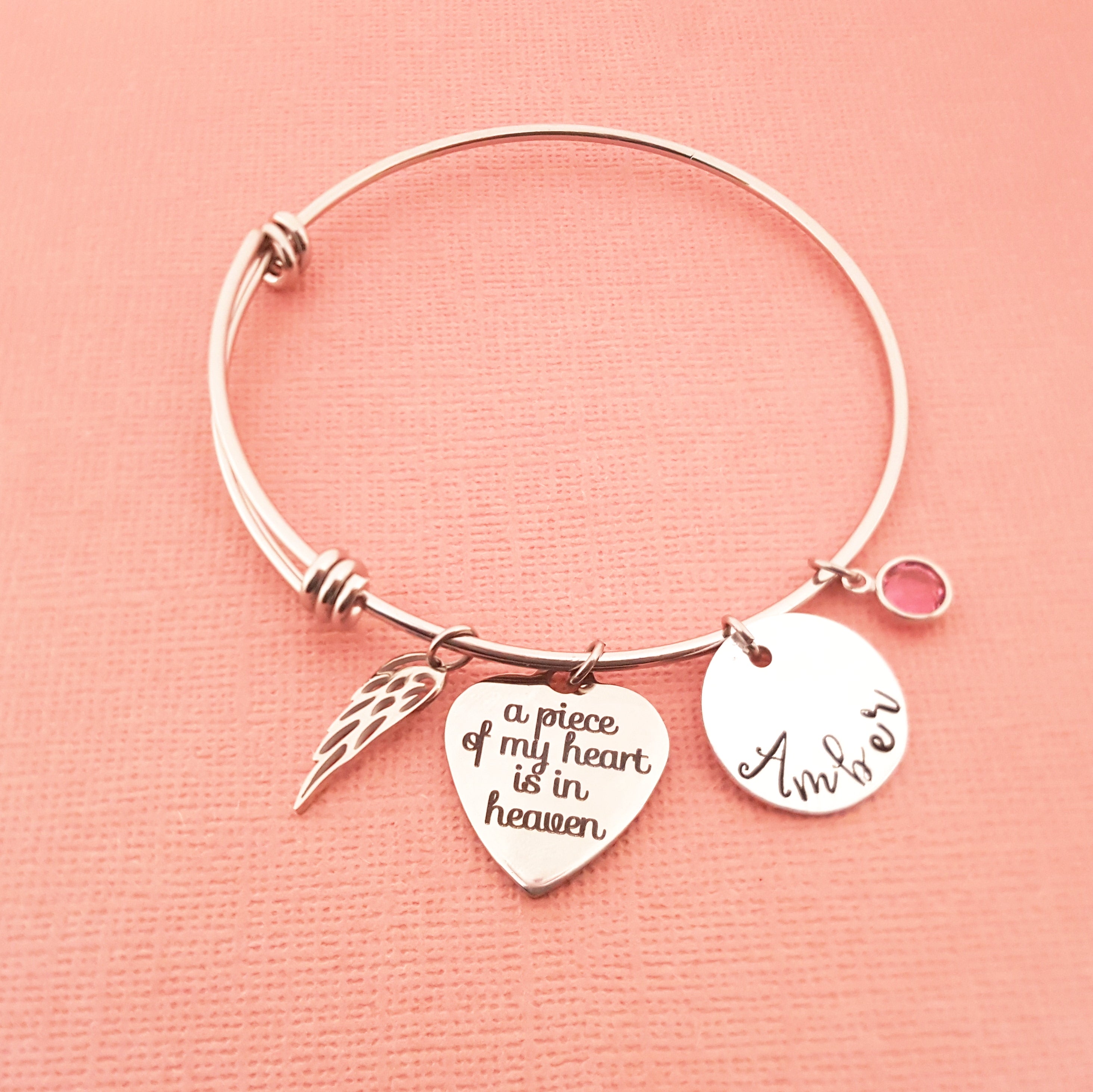 Bracelet de sympathie - Une partie de mon cœur est au paradis Bracelet personnalisé avec aile d'ange