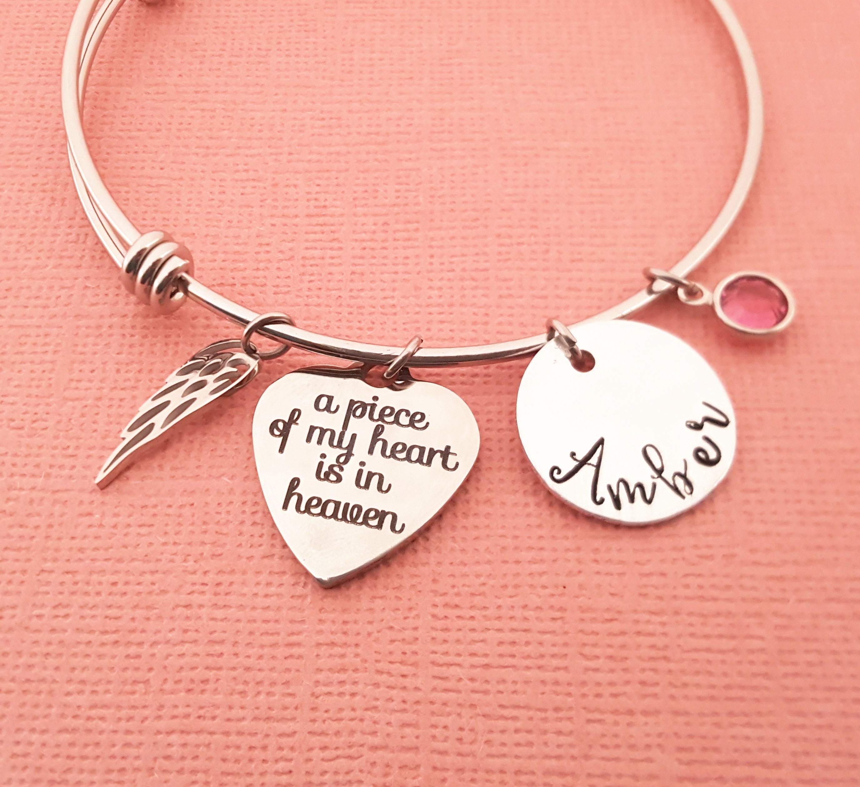 Bracelet de sympathie - Une partie de mon cœur est au paradis Bracelet personnalisé avec aile d'ange