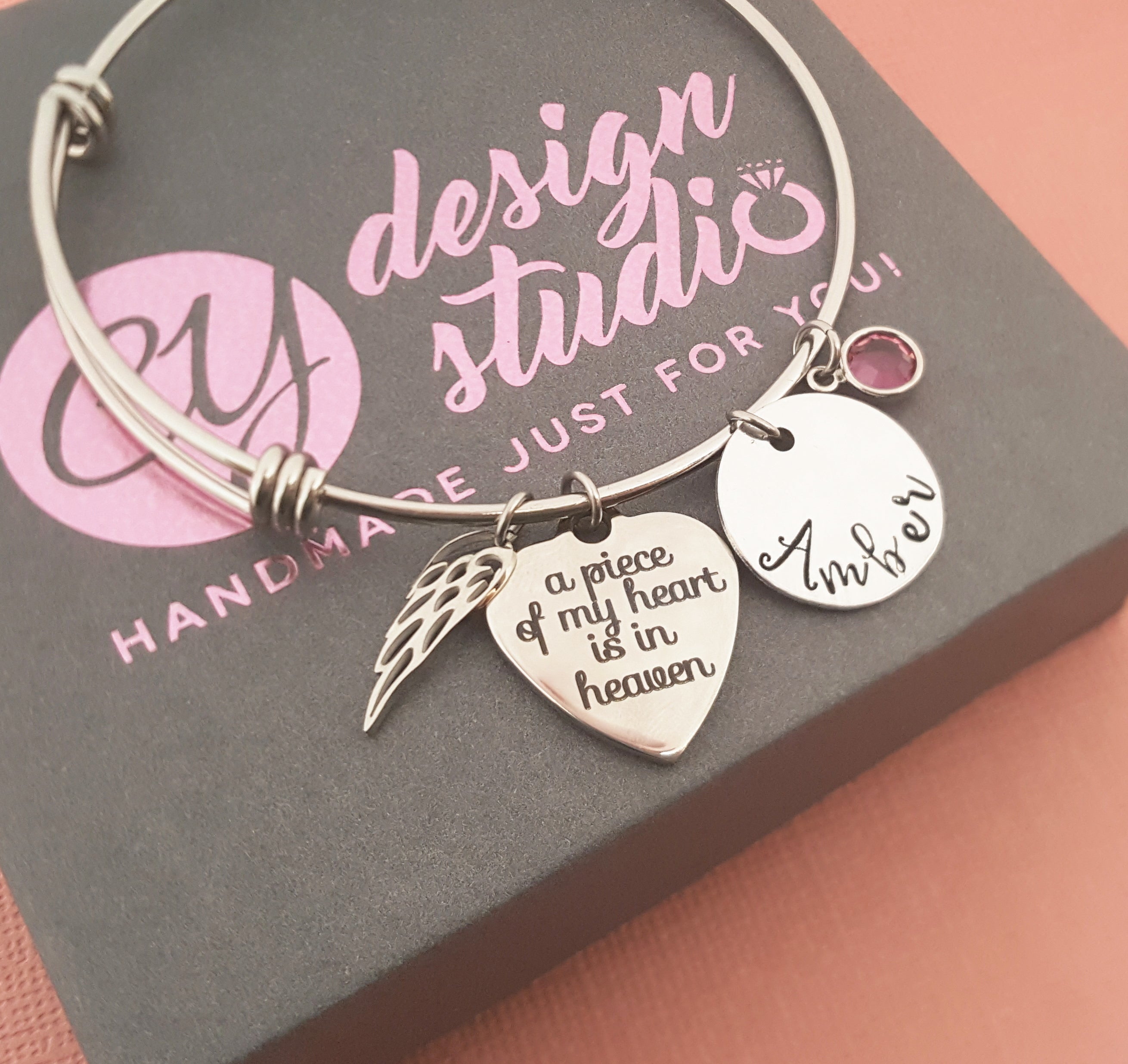 Bracelet de sympathie - Une partie de mon cœur est au paradis Bracelet personnalisé avec aile d'ange