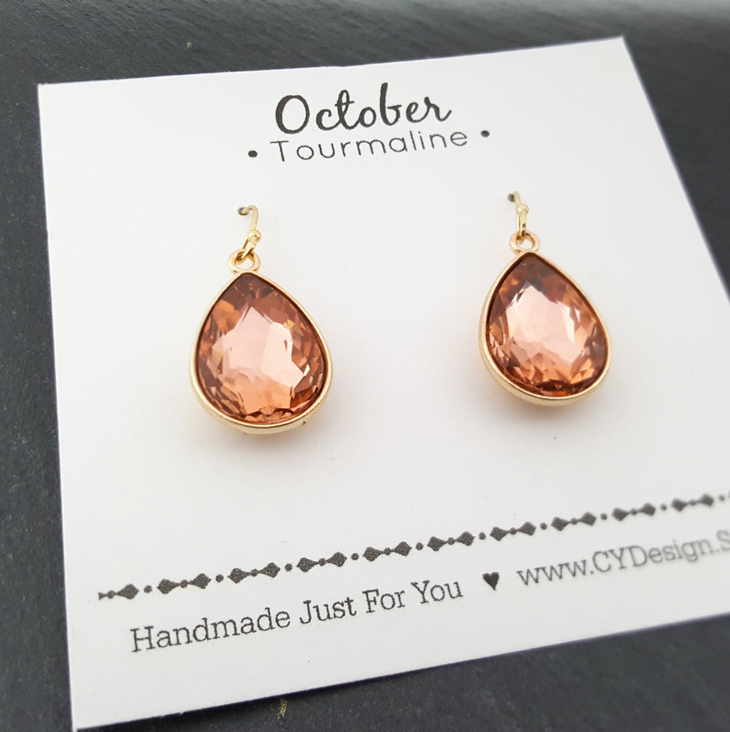 Boucles d'Oreilles d'Octobre - Boucles d'Oreilles Goutte d'Eau en Cristal et Or Rempli