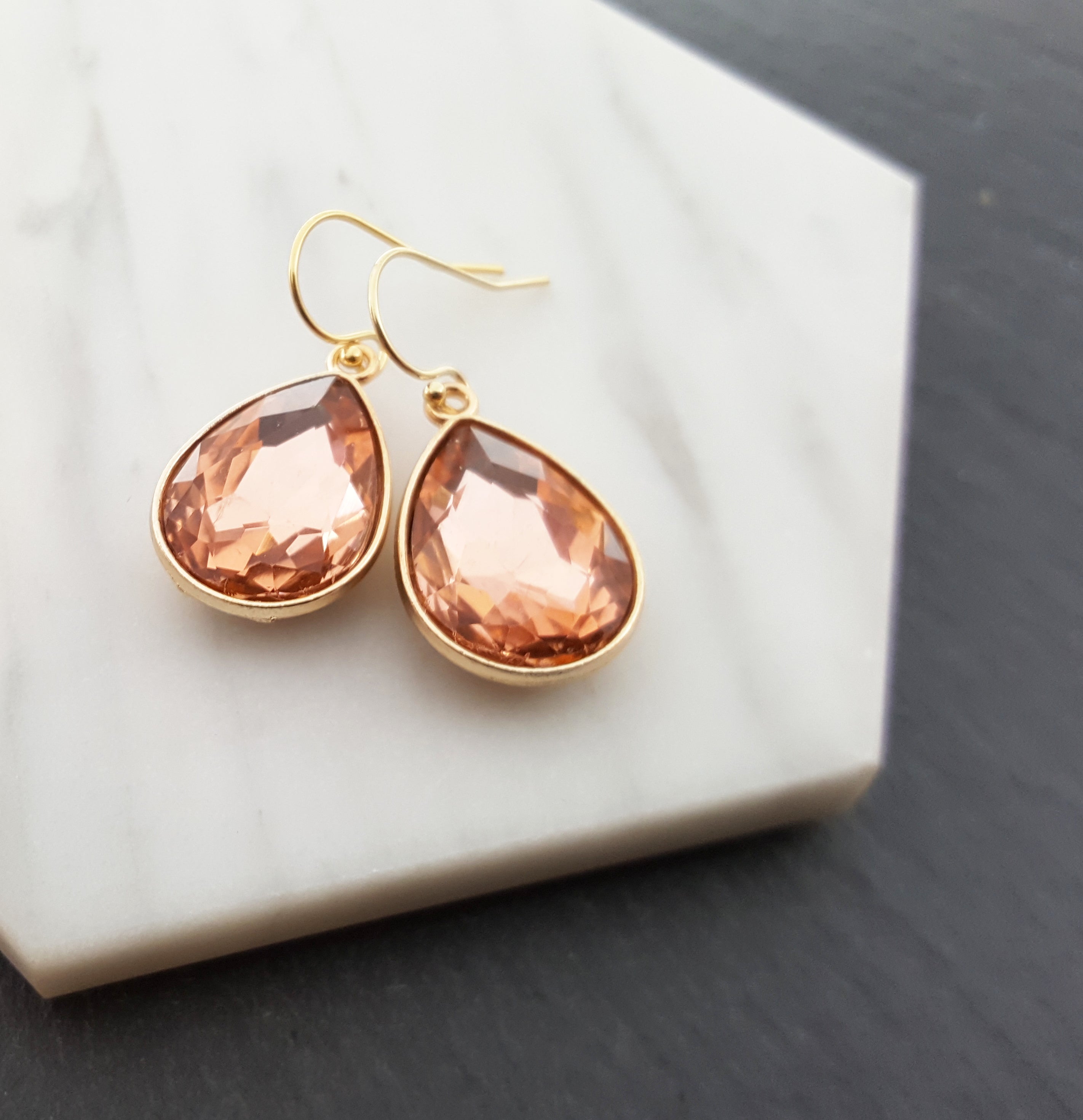Boucles d'Oreilles d'Octobre - Boucles d'Oreilles Goutte d'Eau en Cristal et Or Rempli