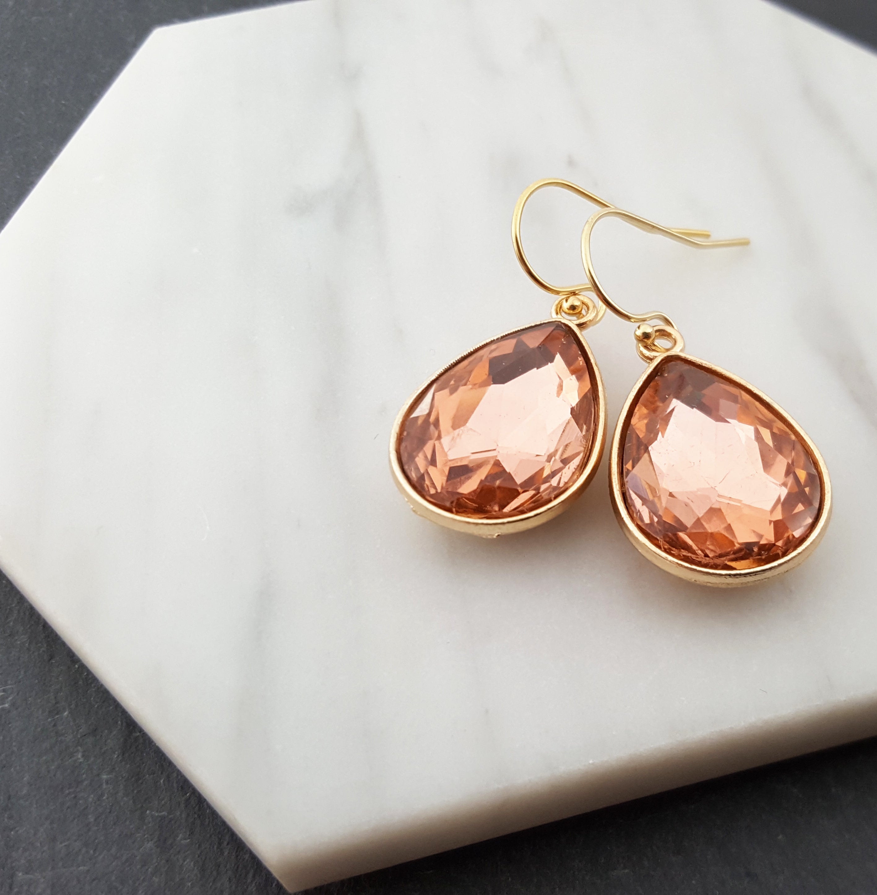 Boucles d'Oreilles d'Octobre - Boucles d'Oreilles Goutte d'Eau en Cristal et Or Rempli