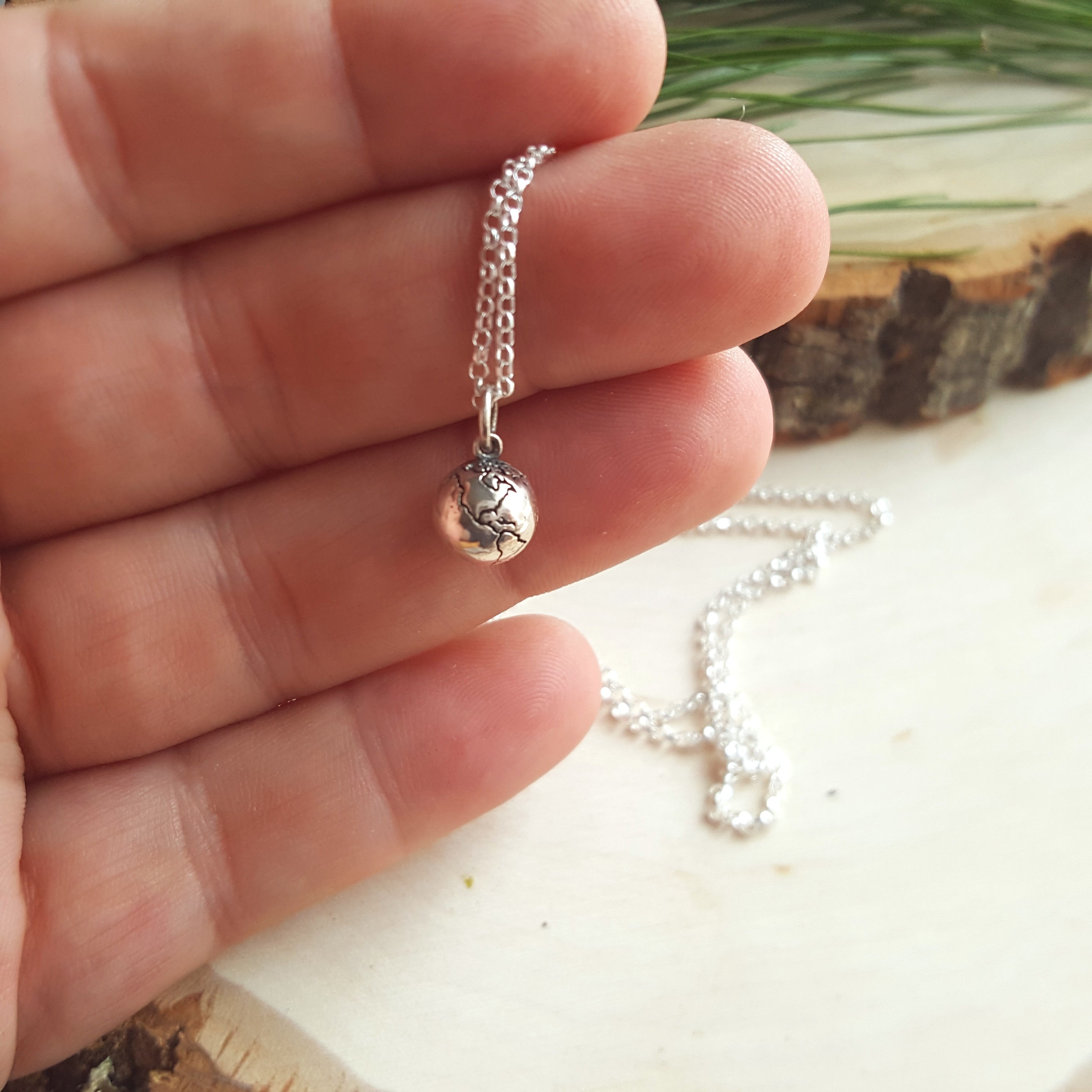 Sterling Silver Globe Necklace – Dainty Earth Charm Necklace – Travel Inspired Jewelry