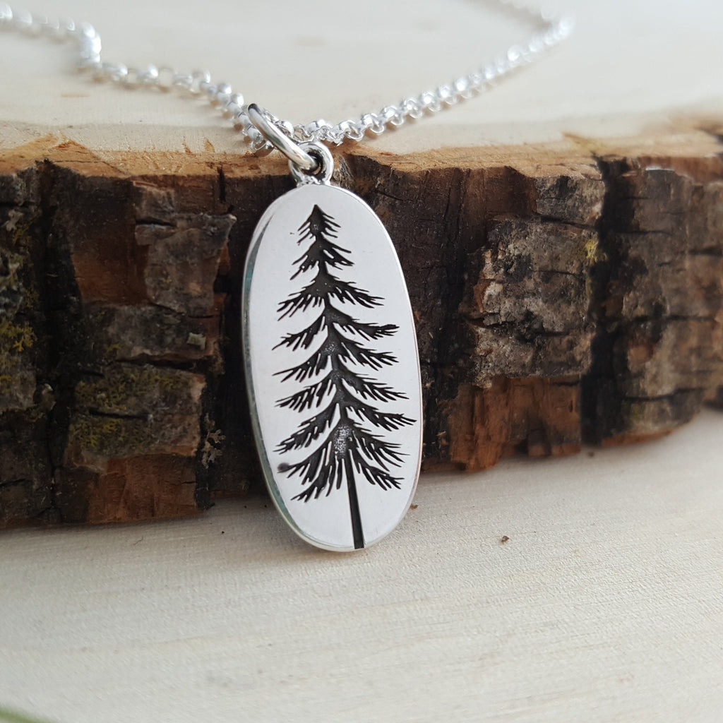 Collier en argent sterling avec pendentif arbre de pin – Breloque nature minimaliste