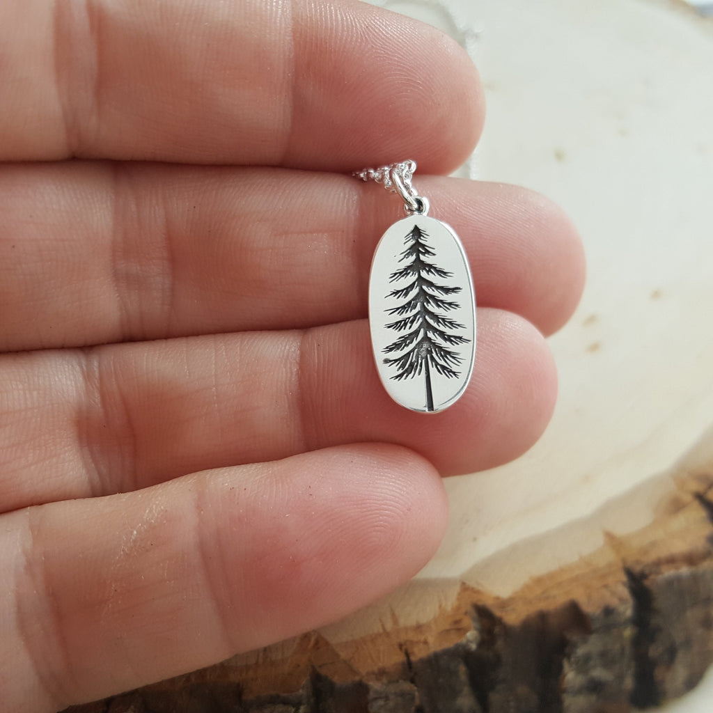 Collier en argent sterling avec pendentif arbre de pin – Breloque nature minimaliste