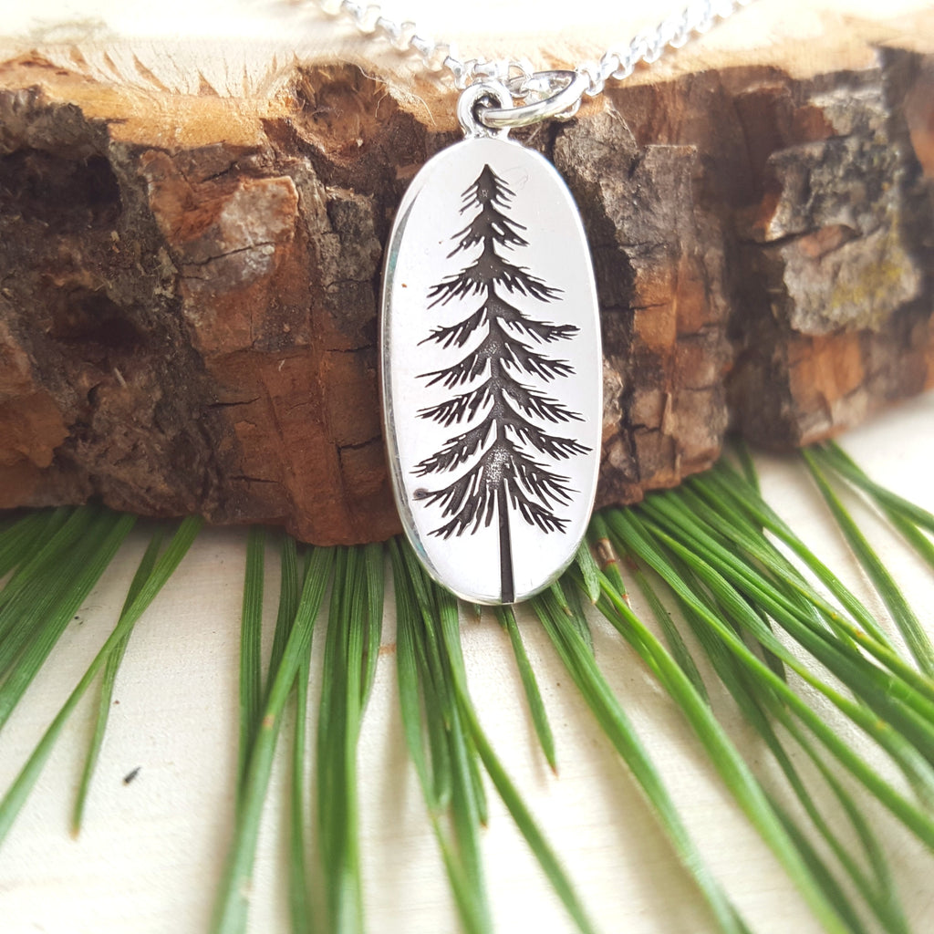 Collier en argent sterling avec pendentif arbre de pin – Breloque nature minimaliste