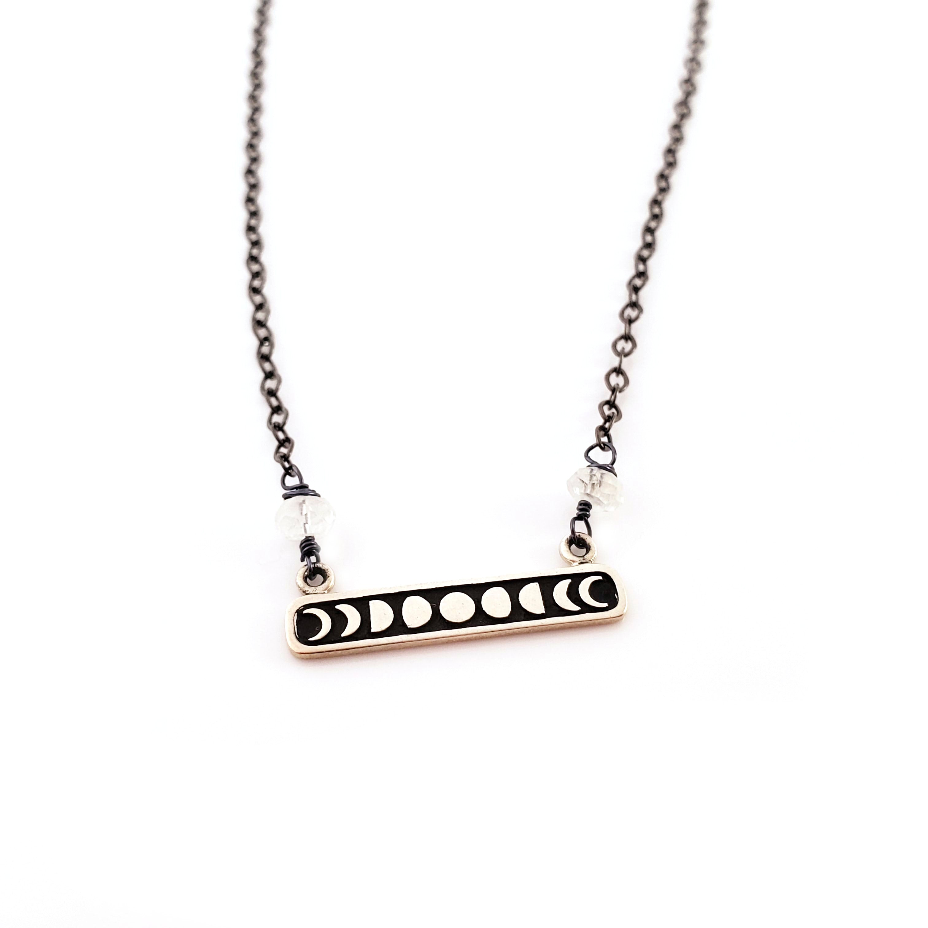 Breloque Céleste Phase Lunaire - Collier en Argent Sterling Oxydé - Cadeau pour Elle