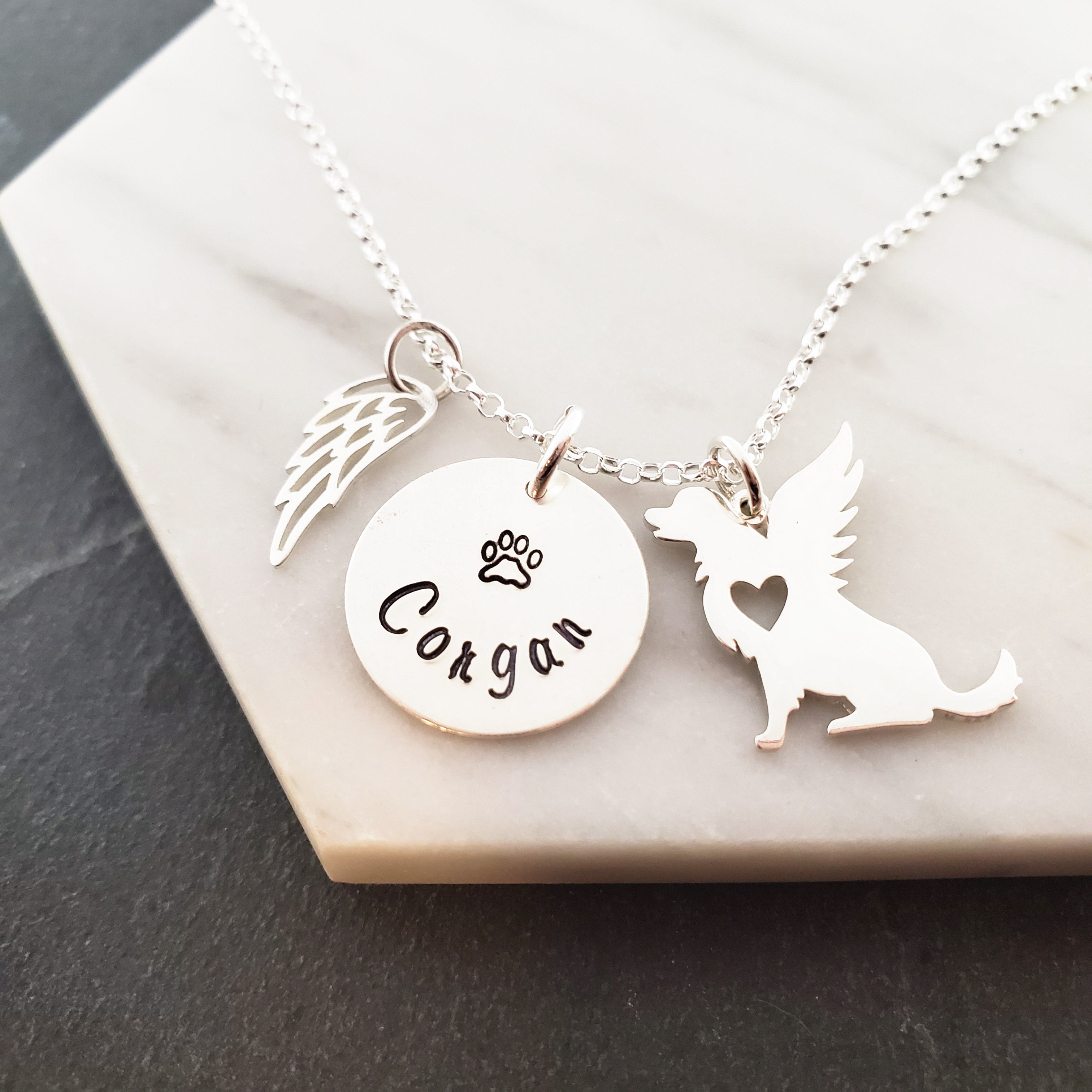 Collier personnalisé ailes d'ange pour chien - Breloque de deuil pour animal de compagnie - Collier en argent sterling