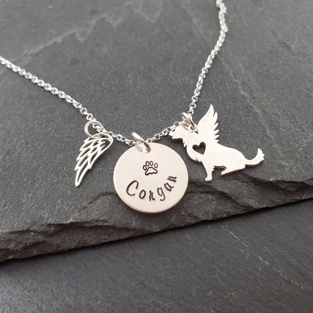 Collier personnalisé ailes d'ange pour chien - Breloque de deuil pour animal de compagnie - Collier en argent sterling