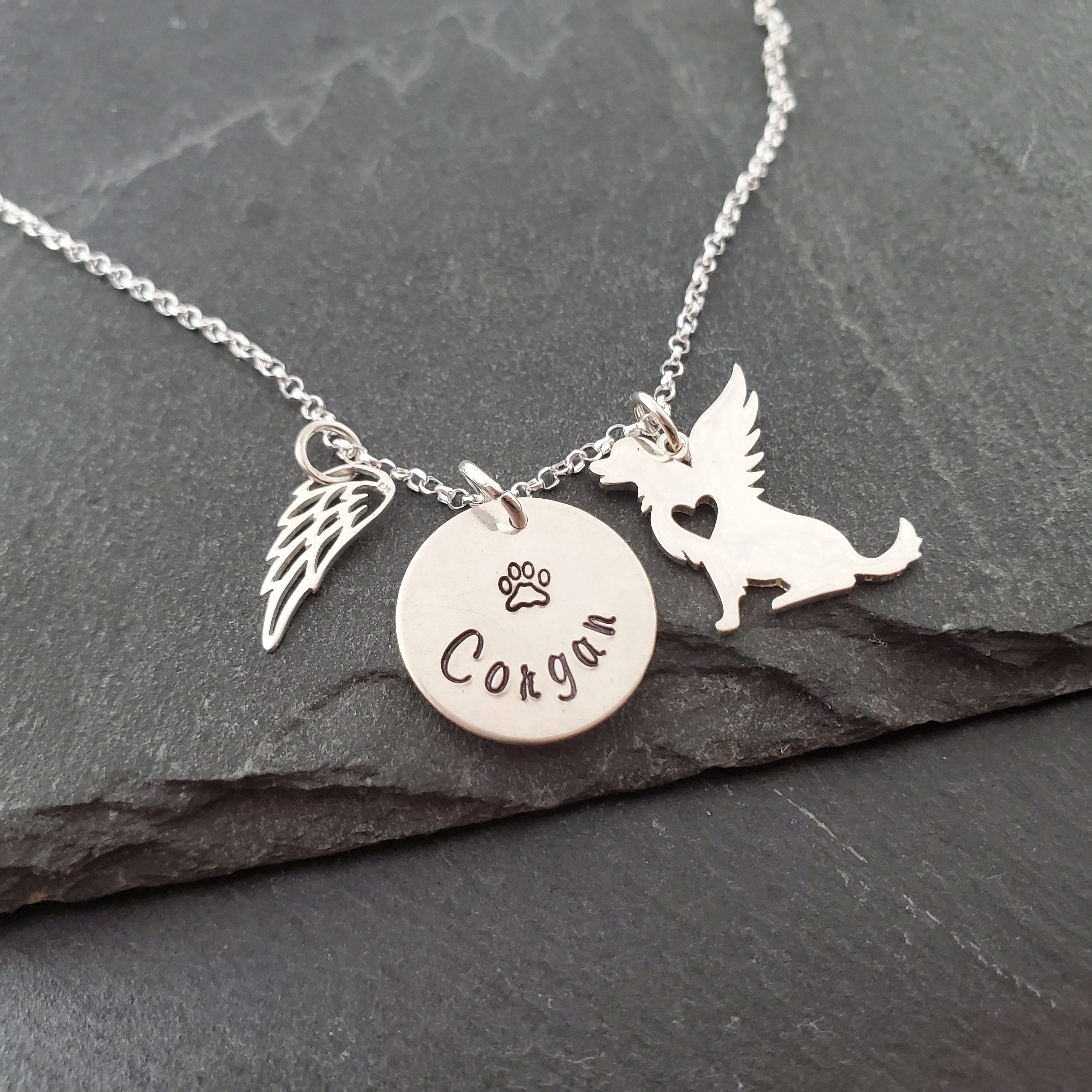 Collier personnalisé ailes d'ange pour chien - Breloque de deuil pour animal de compagnie - Collier en argent sterling