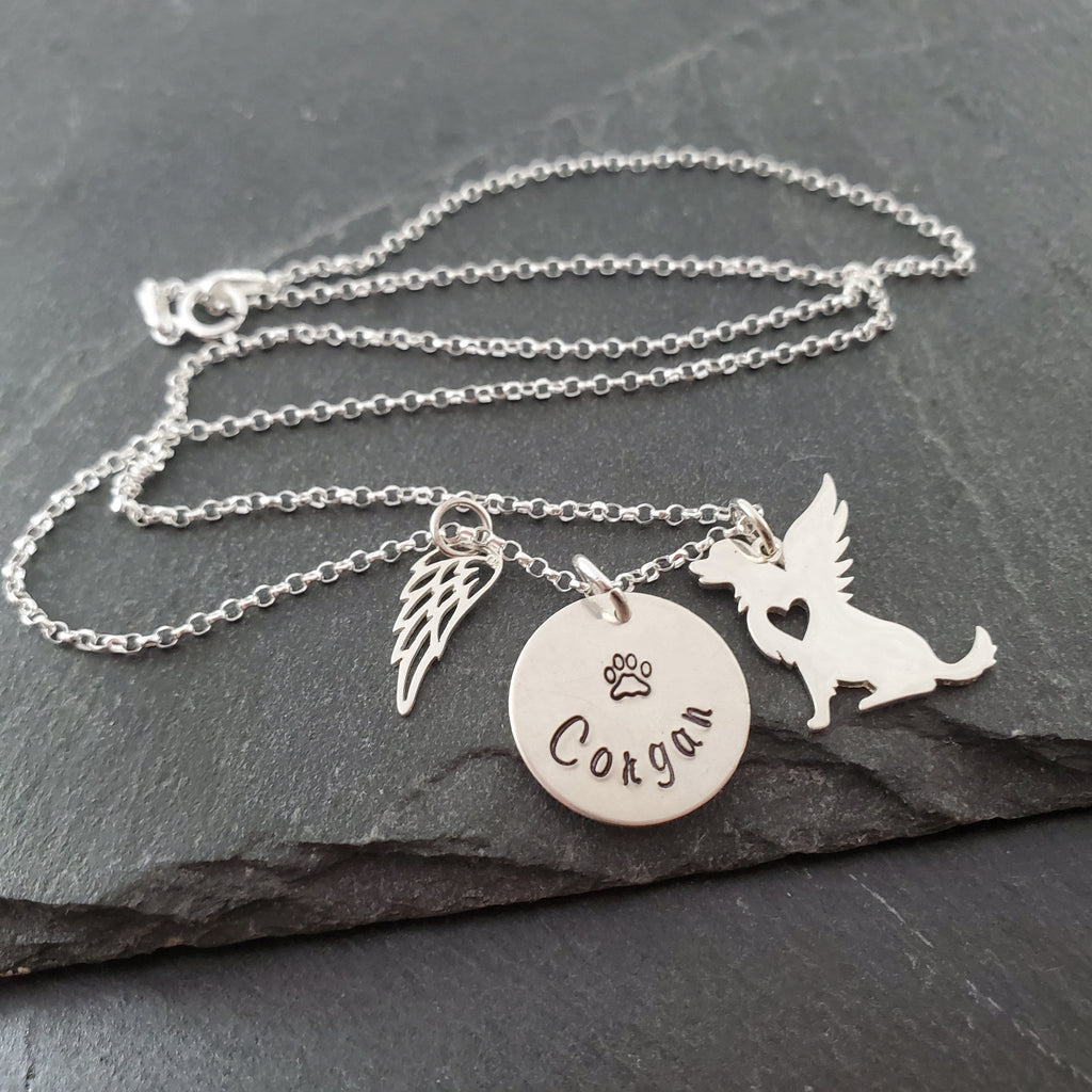 Collier personnalisé ailes d'ange pour chien - Breloque de deuil pour animal de compagnie - Collier en argent sterling