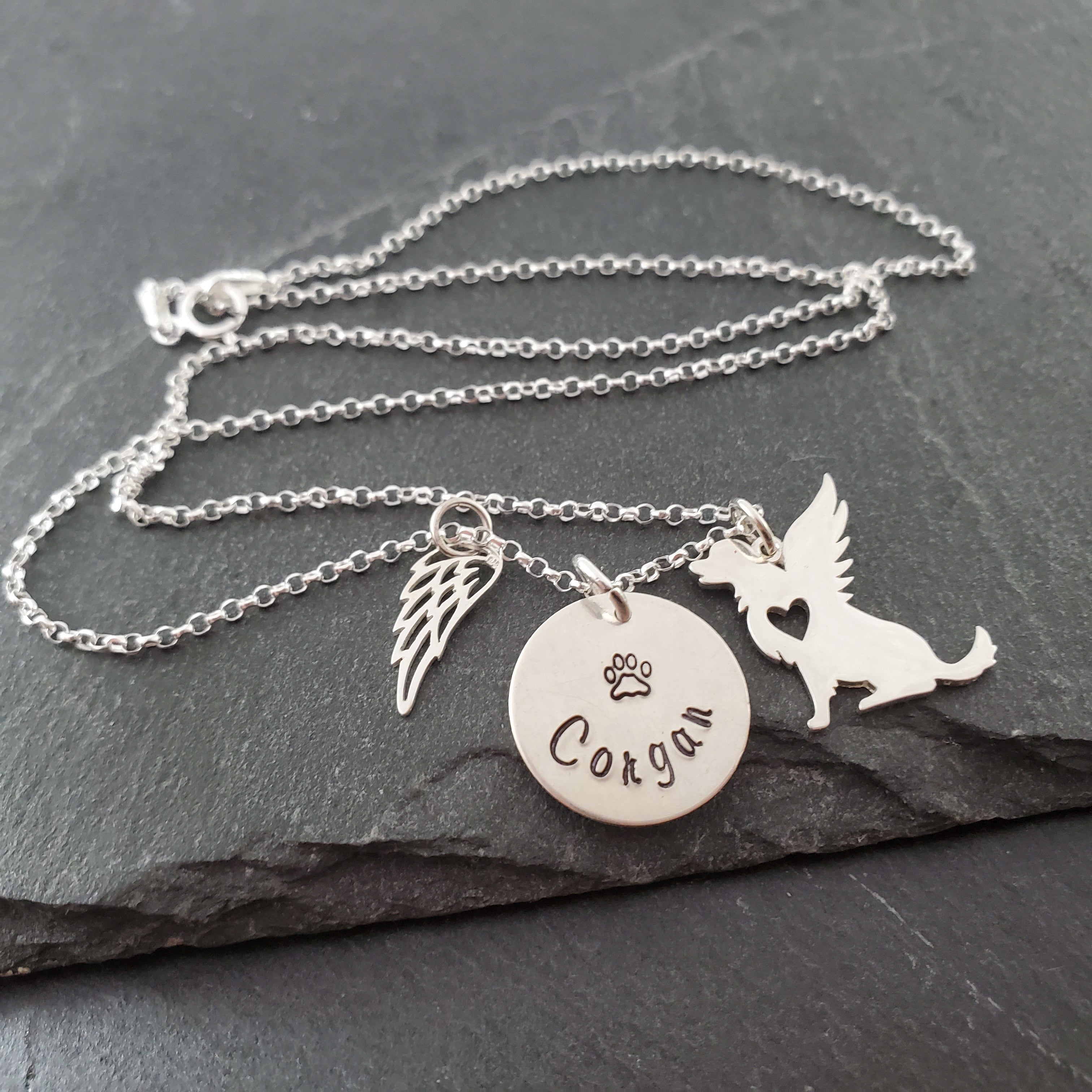Collier personnalisé ailes d'ange pour chien - Breloque de deuil pour animal de compagnie - Collier en argent sterling