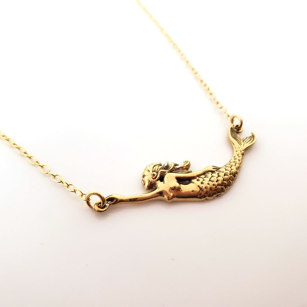Collier pendentif sirène - Bijoux délicats en or laminé 14k