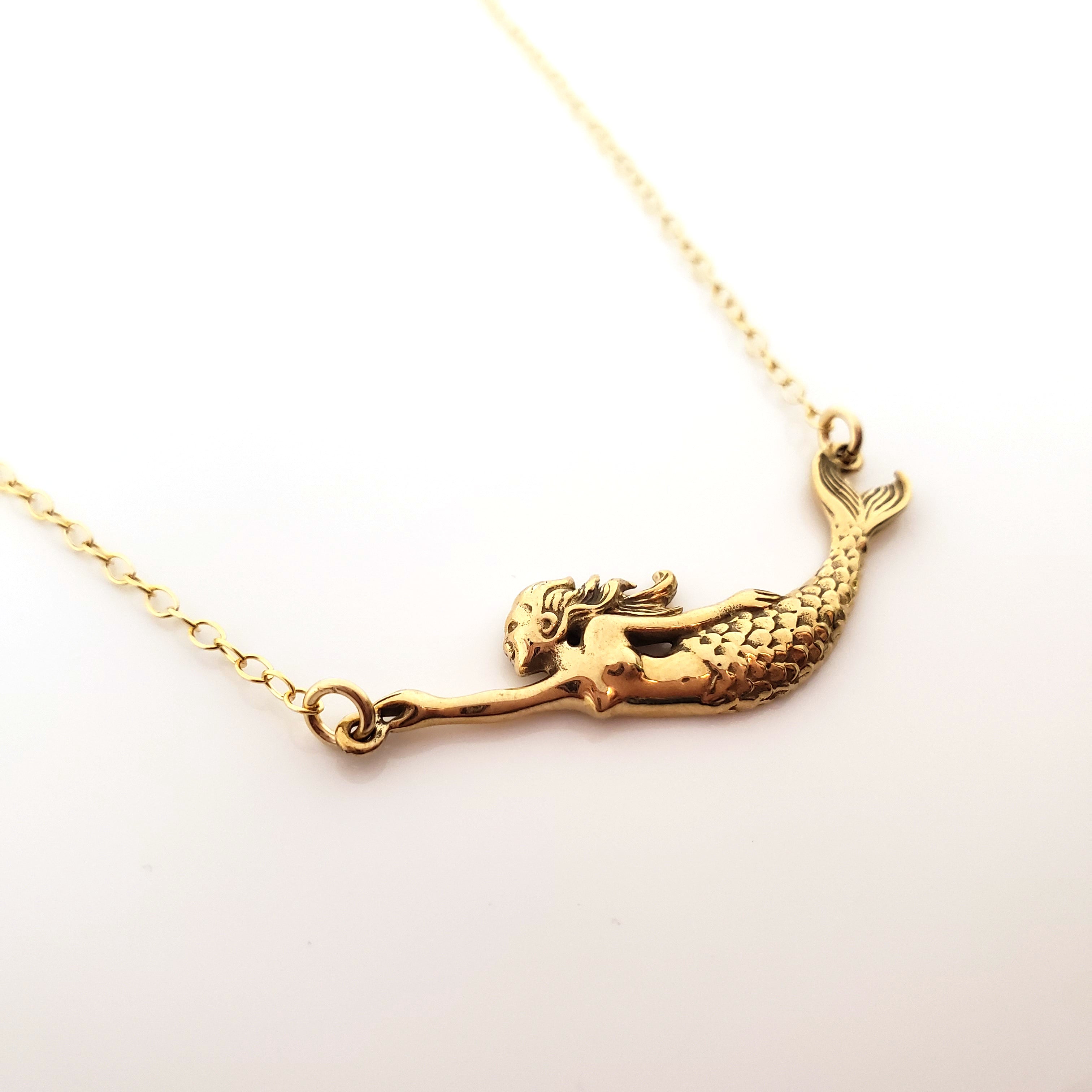 Collier pendentif sirène - Bijoux délicats en or laminé 14k