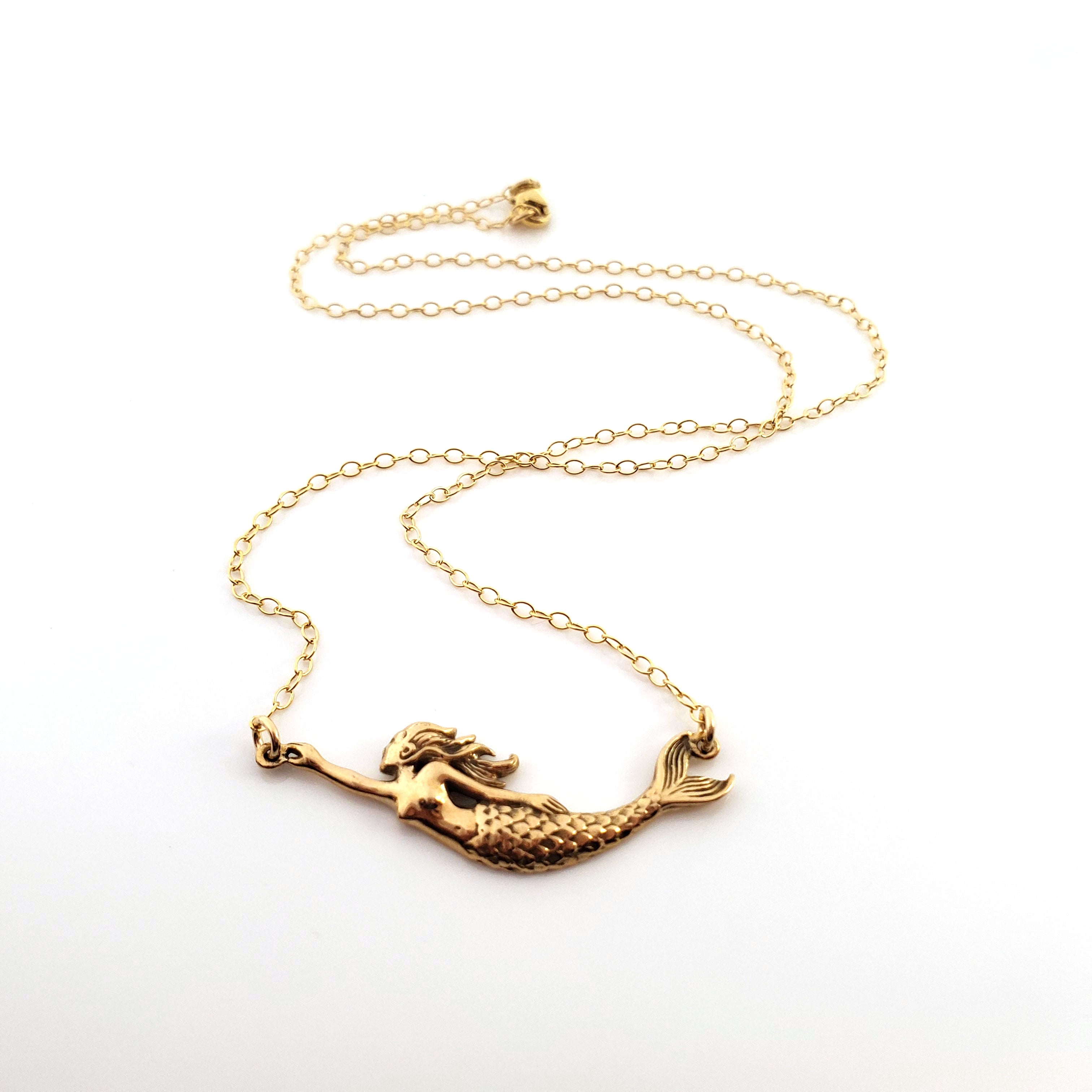 Collier pendentif sirène - Bijoux délicats en or laminé 14k