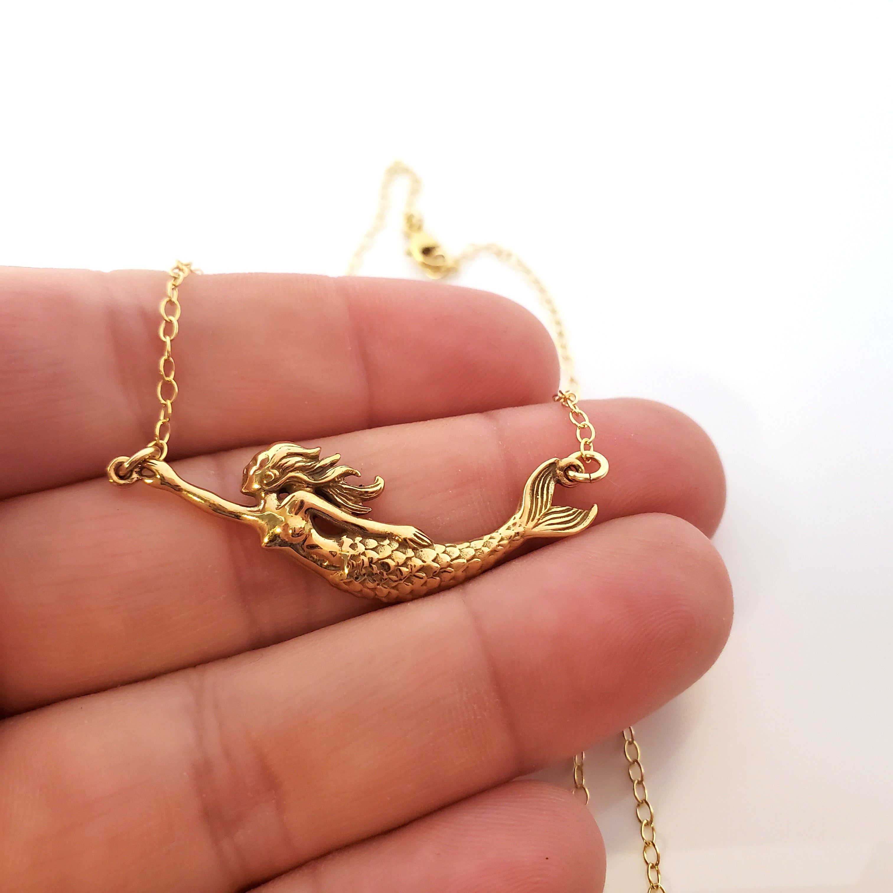 Collier pendentif sirène - Bijoux délicats en or laminé 14k