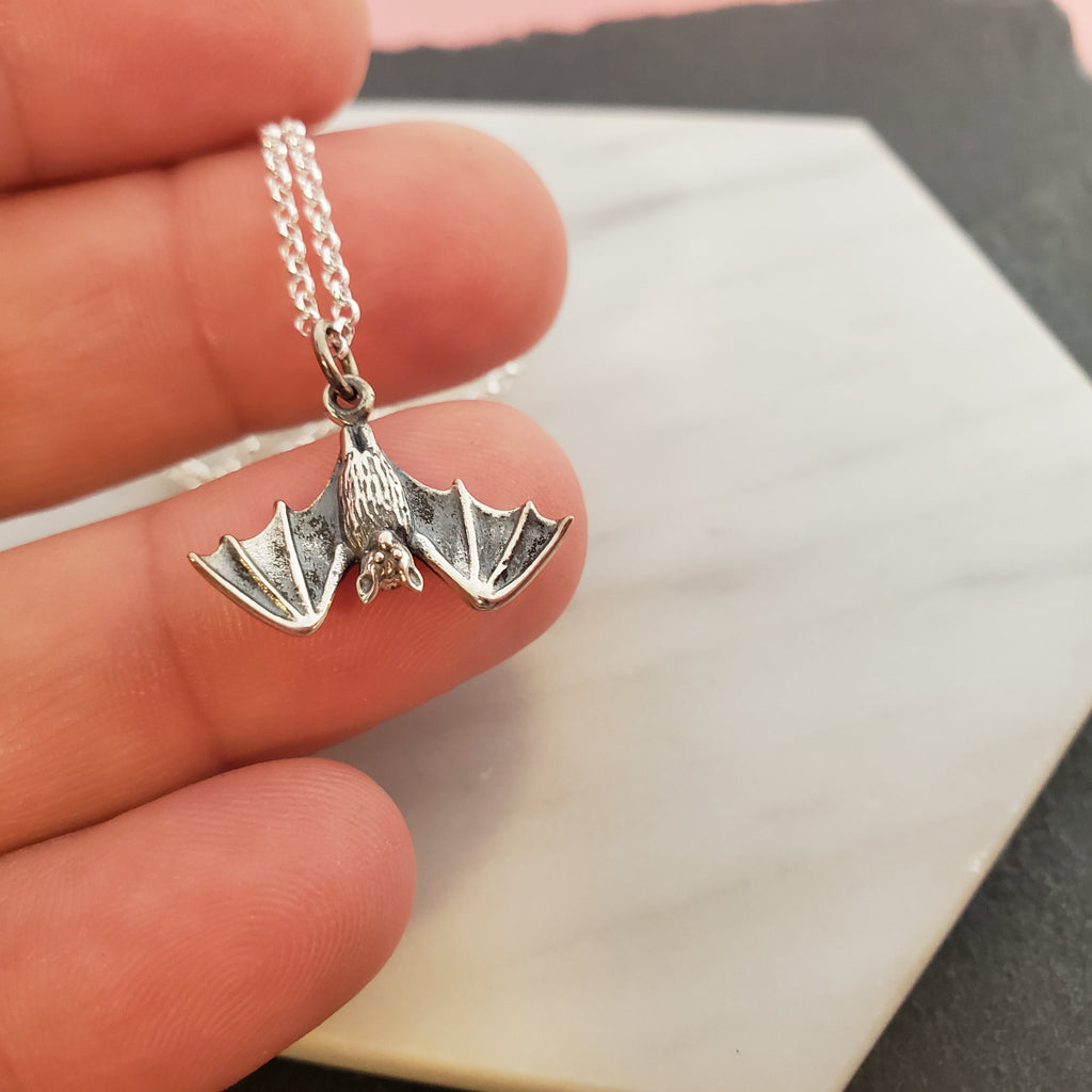 Bat Charm Necklace - Dainty Sterling Silver Jewelry