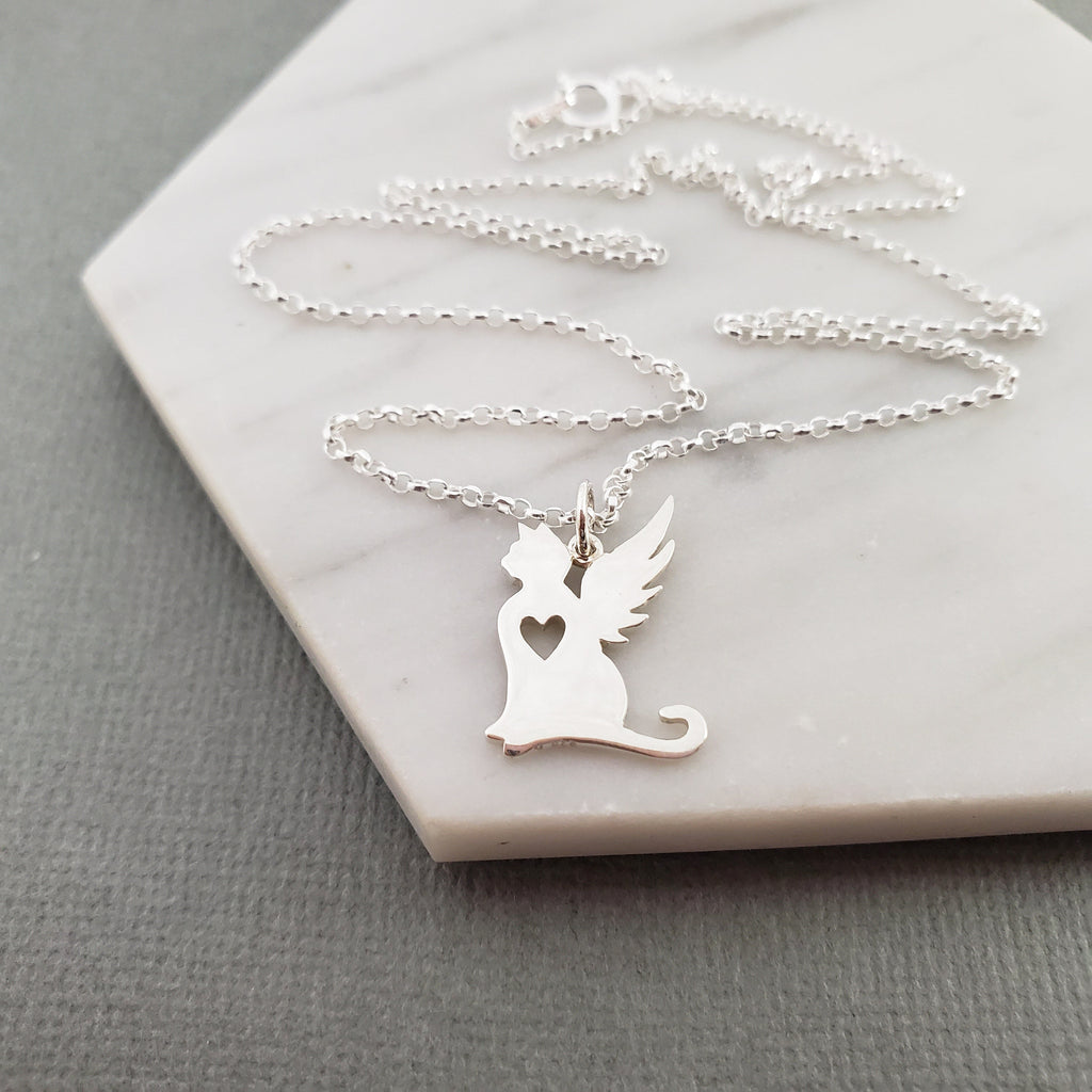 Breloque aile d'ange pour chat - Breloque de deuil pour animaux de compagnie - Collier en argent sterling