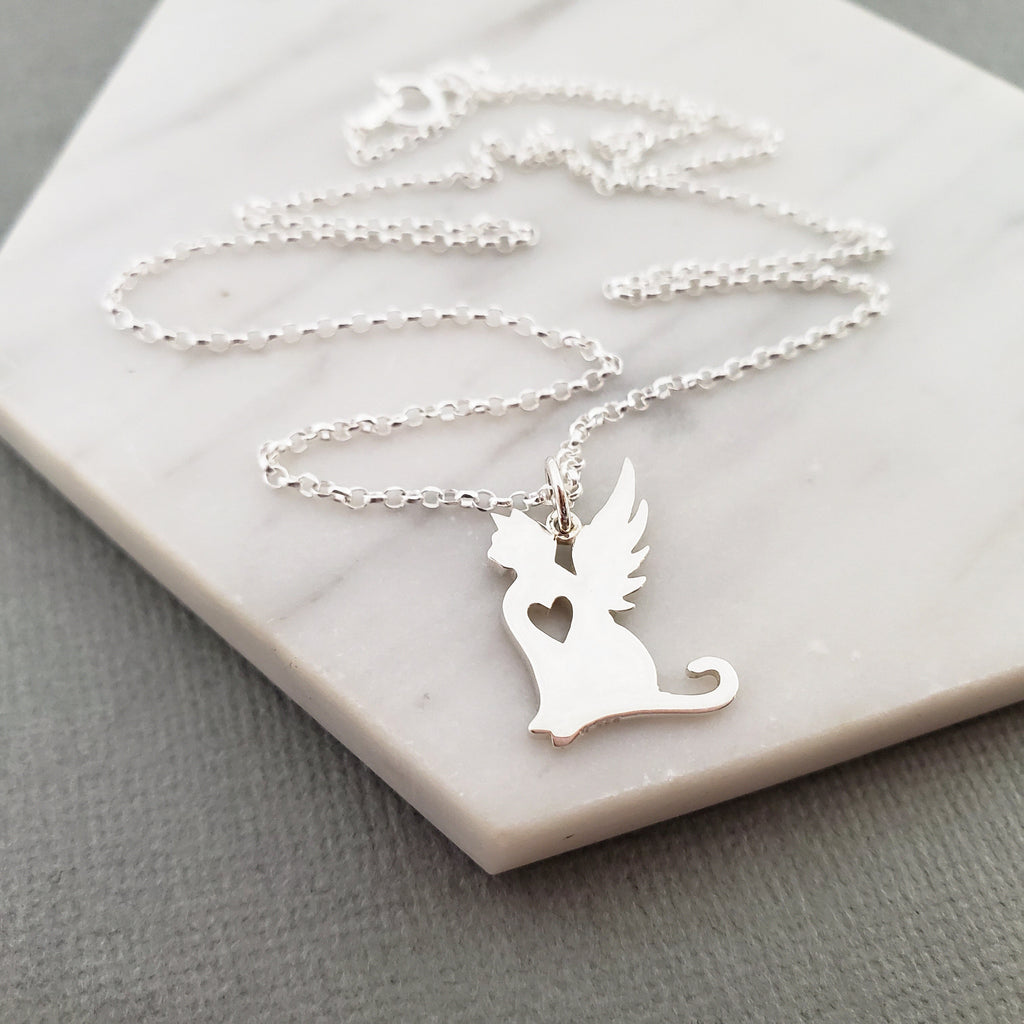 Breloque aile d'ange pour chat - Breloque de deuil pour animaux de compagnie - Collier en argent sterling
