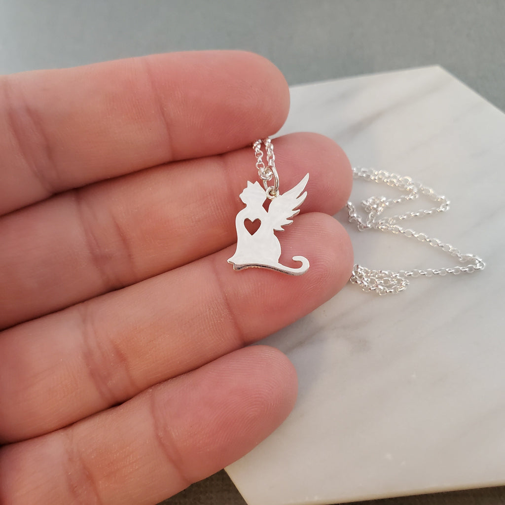 Breloque aile d'ange pour chat - Breloque de deuil pour animaux de compagnie - Collier en argent sterling