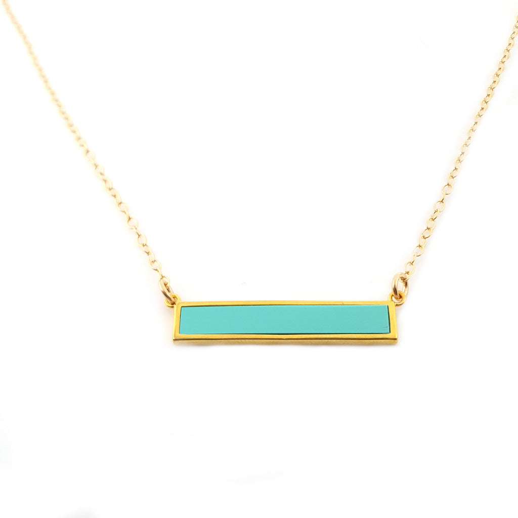 Collier barre en turquoise - Bijou délicat en or rempli 14 carats