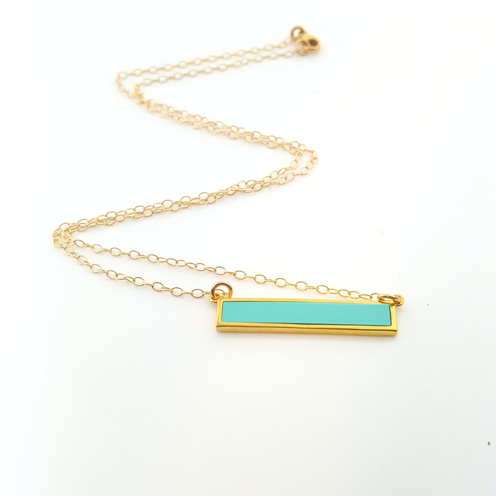 Collier barre en turquoise - Bijou délicat en or rempli 14 carats