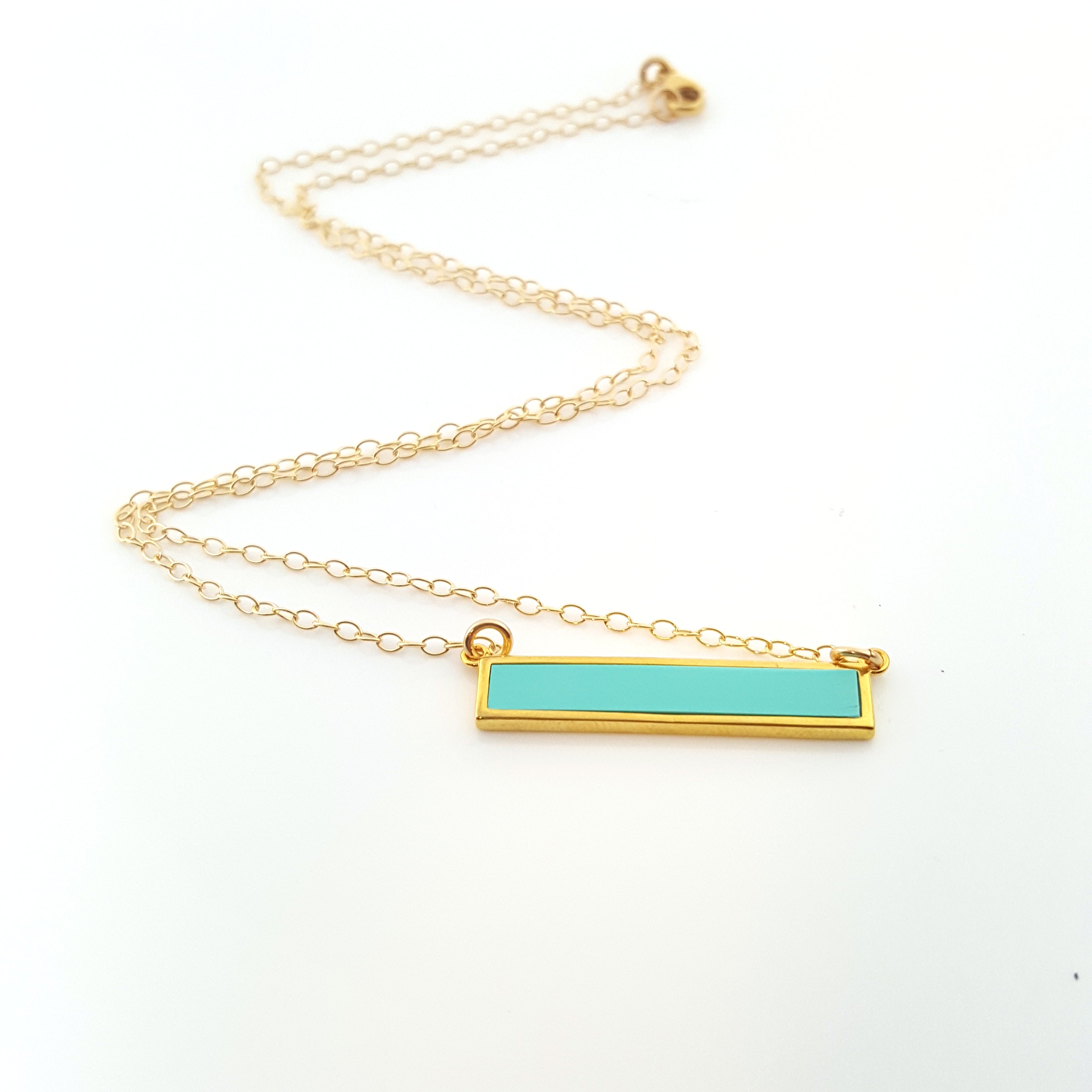 Collier barre en turquoise - Bijou délicat en or rempli 14 carats
