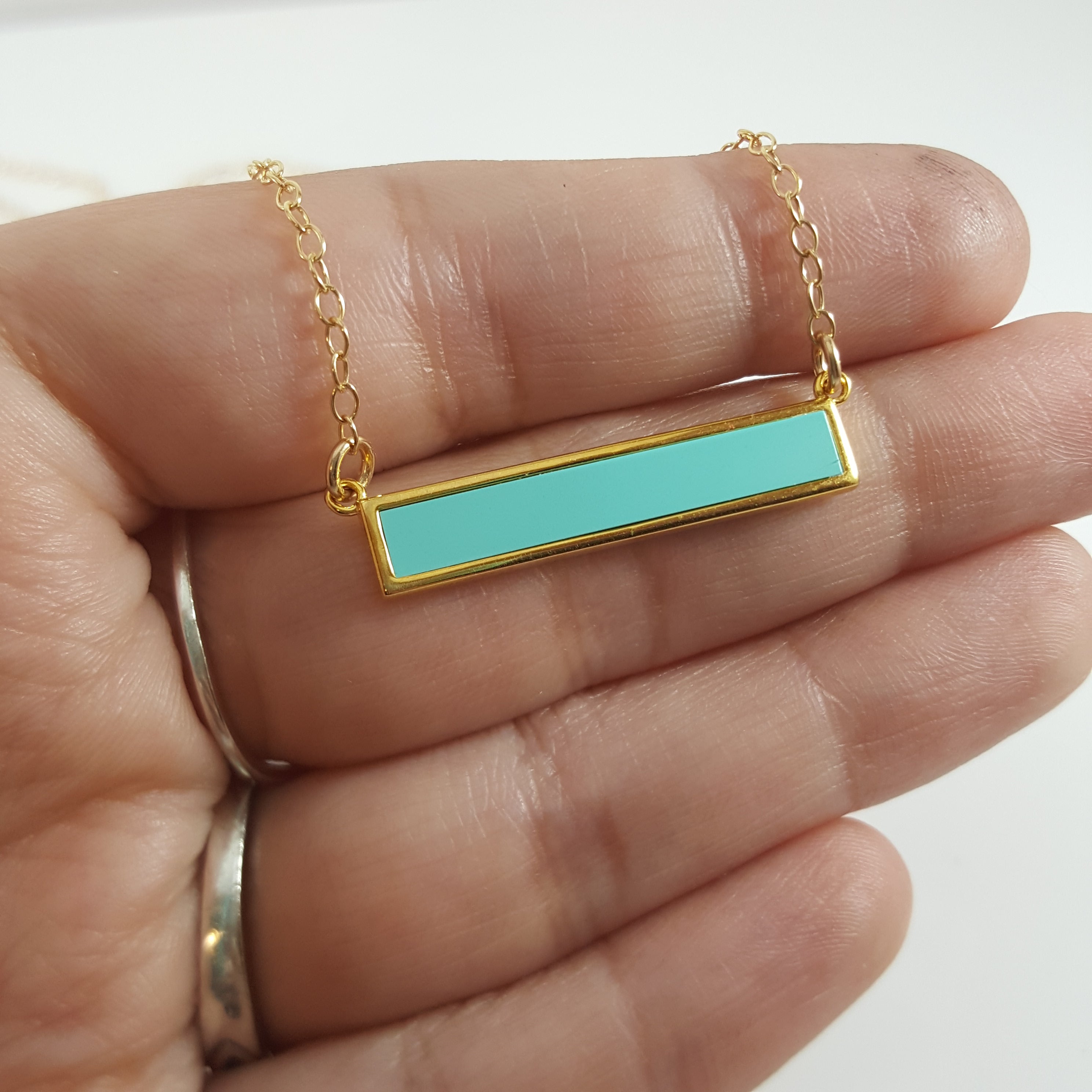 Collier barre en turquoise - Bijou délicat en or rempli 14 carats