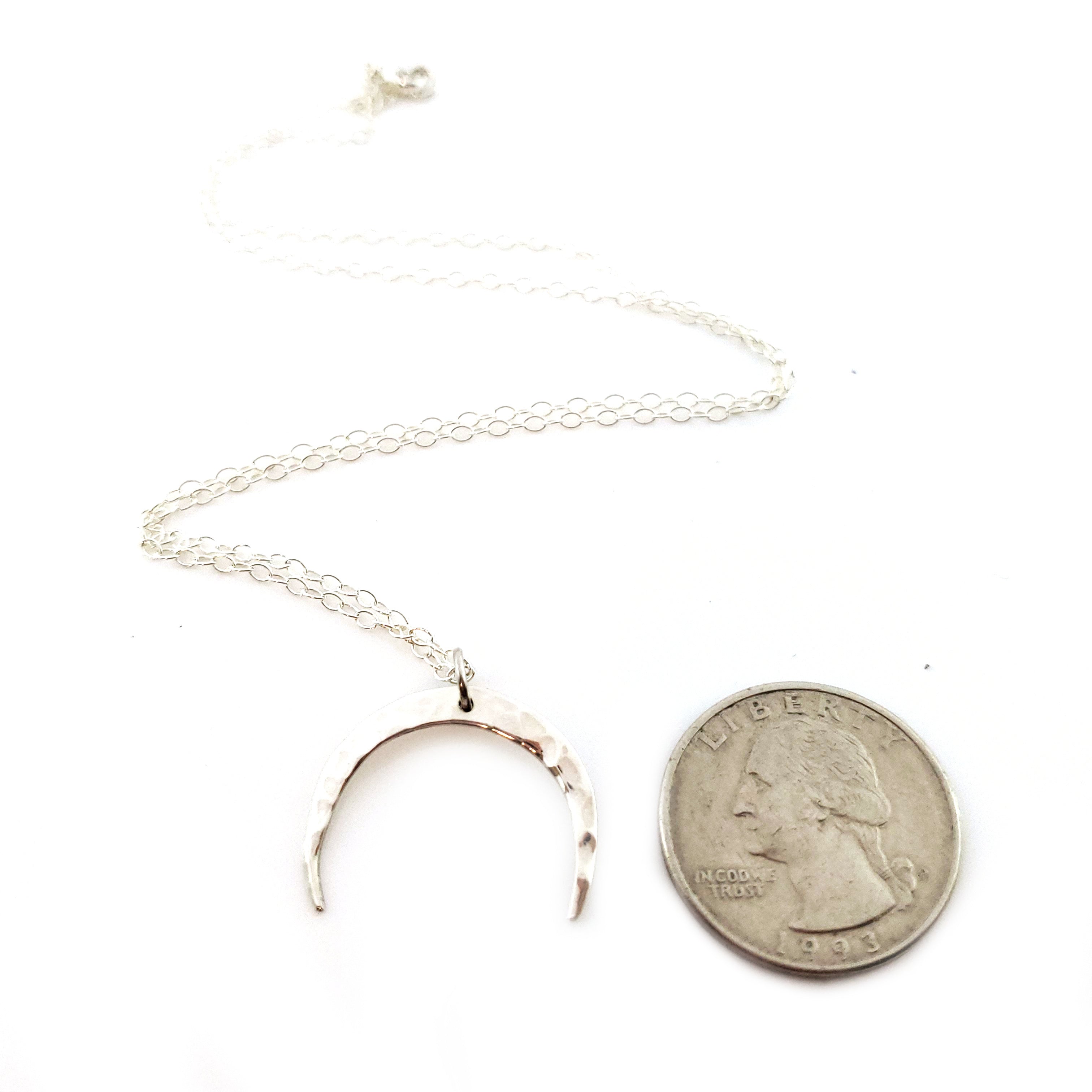 Hammered Crescent Moon Necklace - Sterling Silver Jewelry