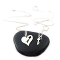 Parure collier mère-fille en argent sterling – Cœur avec découpe clé et clé assortie sur chaînes de 18 po + 16 po