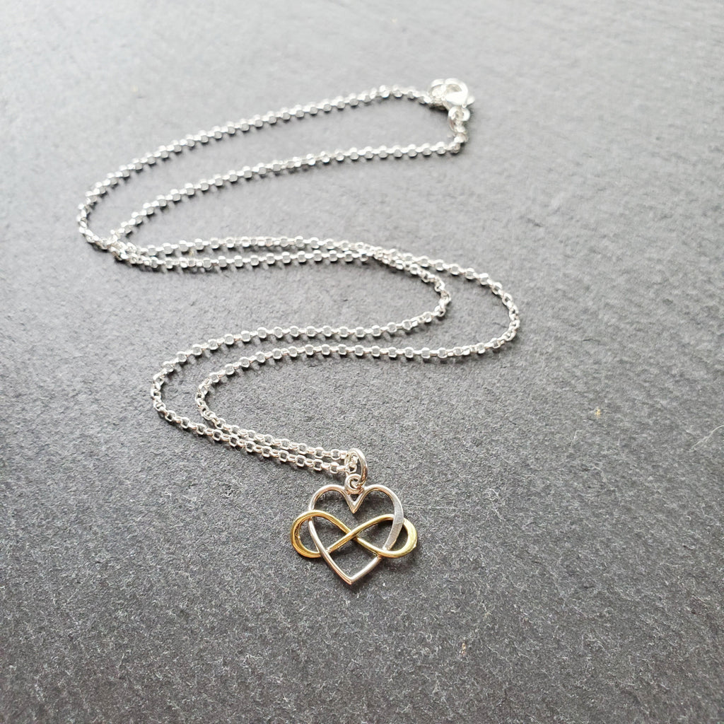 Infinity Heart Charm with Bronze Infinity Necklace - Sterling Silver Jewelry