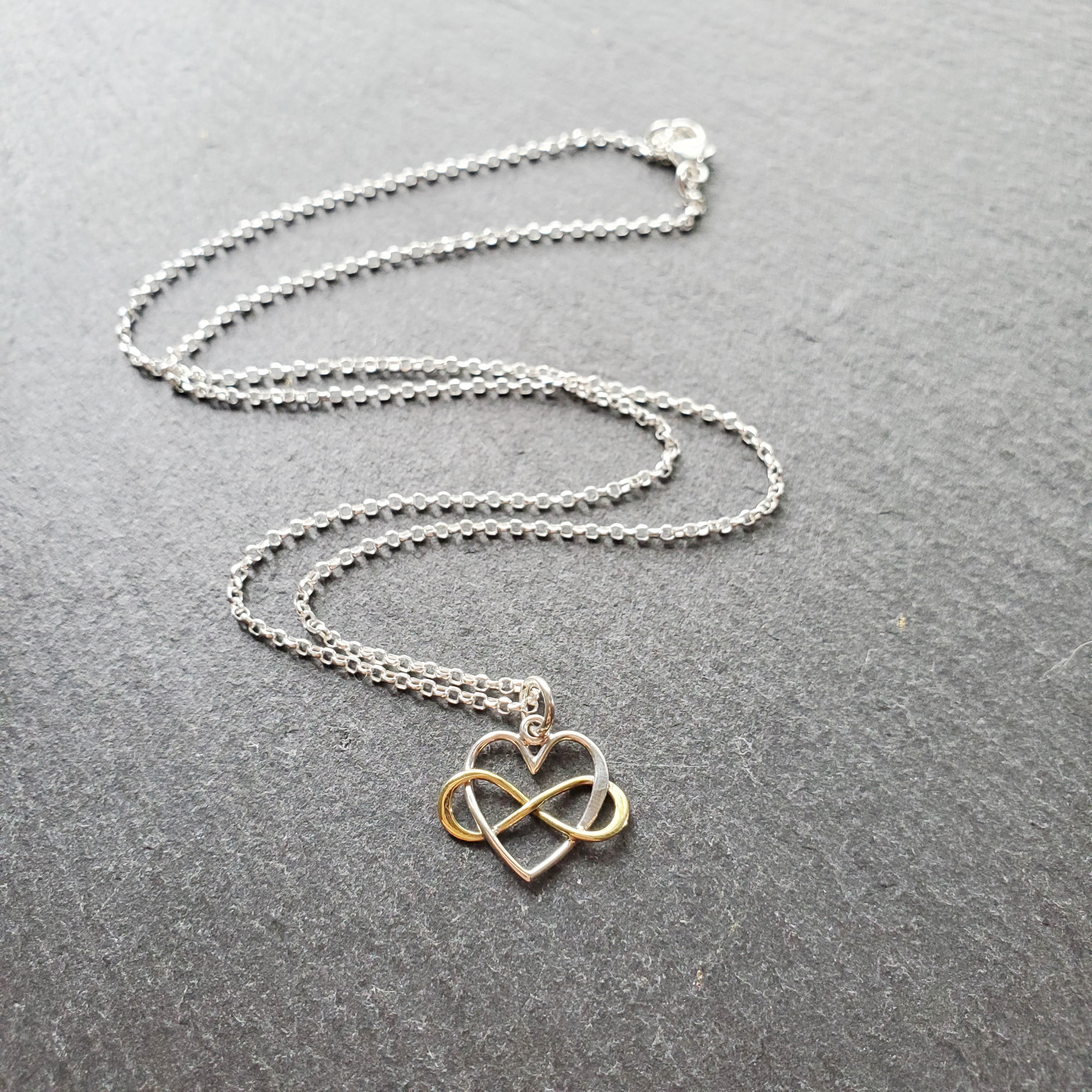 Infinity Heart Charm with Bronze Infinity Necklace - Sterling Silver Jewelry