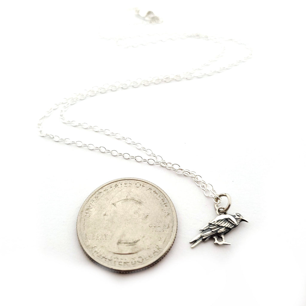 Collier Charme Corbeau Pendentif Oiseau - Bijou Fait Main en Argent Sterling