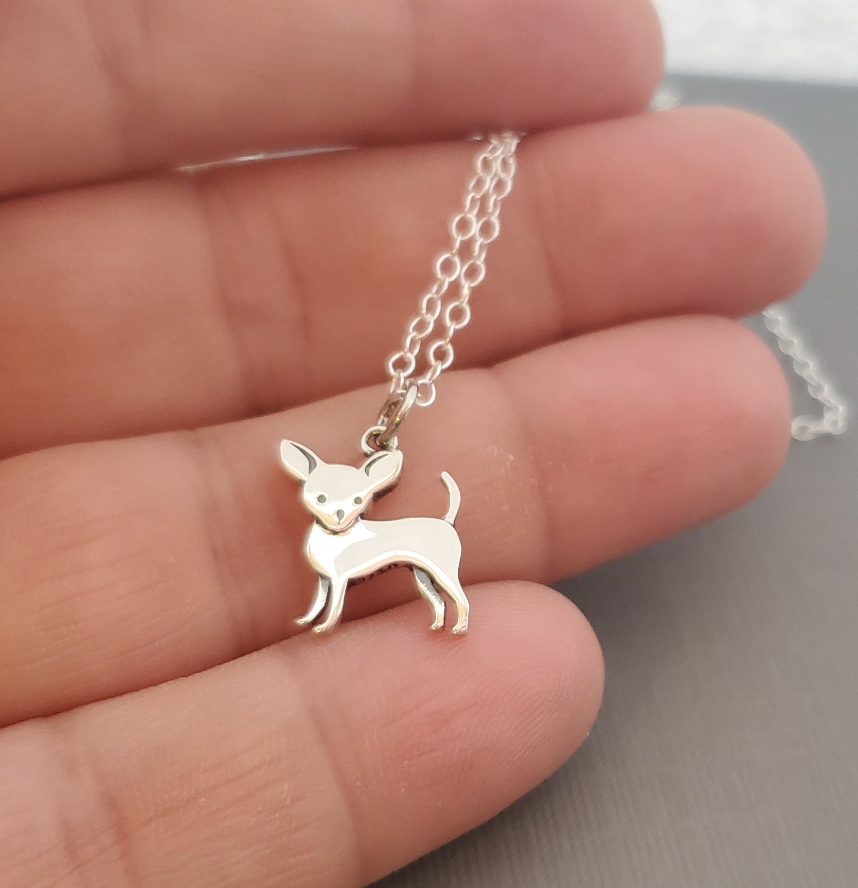 Sterling Silver Chihuahua Charm Necklace – Tiny Dog Lover Gift