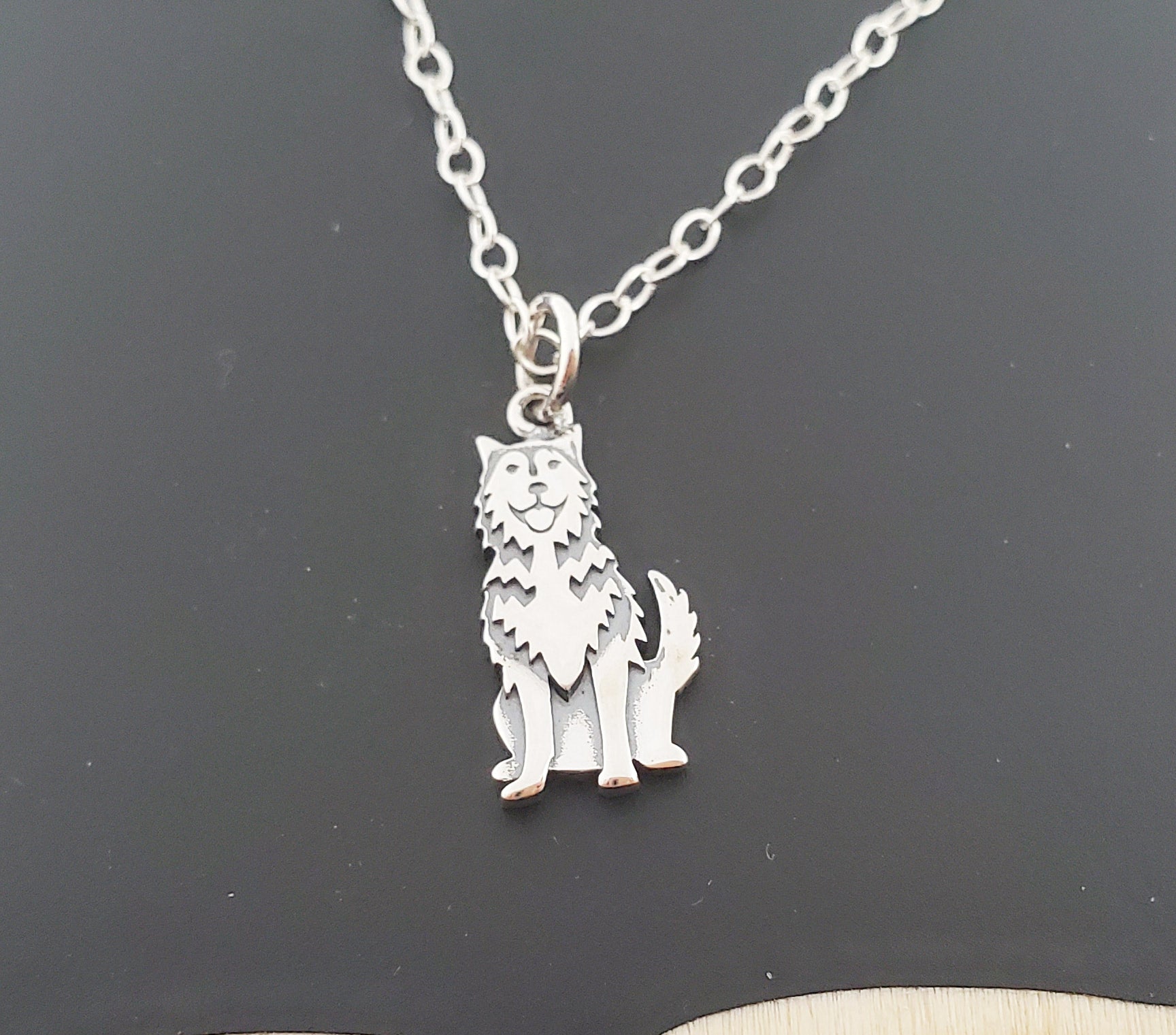 Collier en argent sterling avec pendentif chien husky sibérien